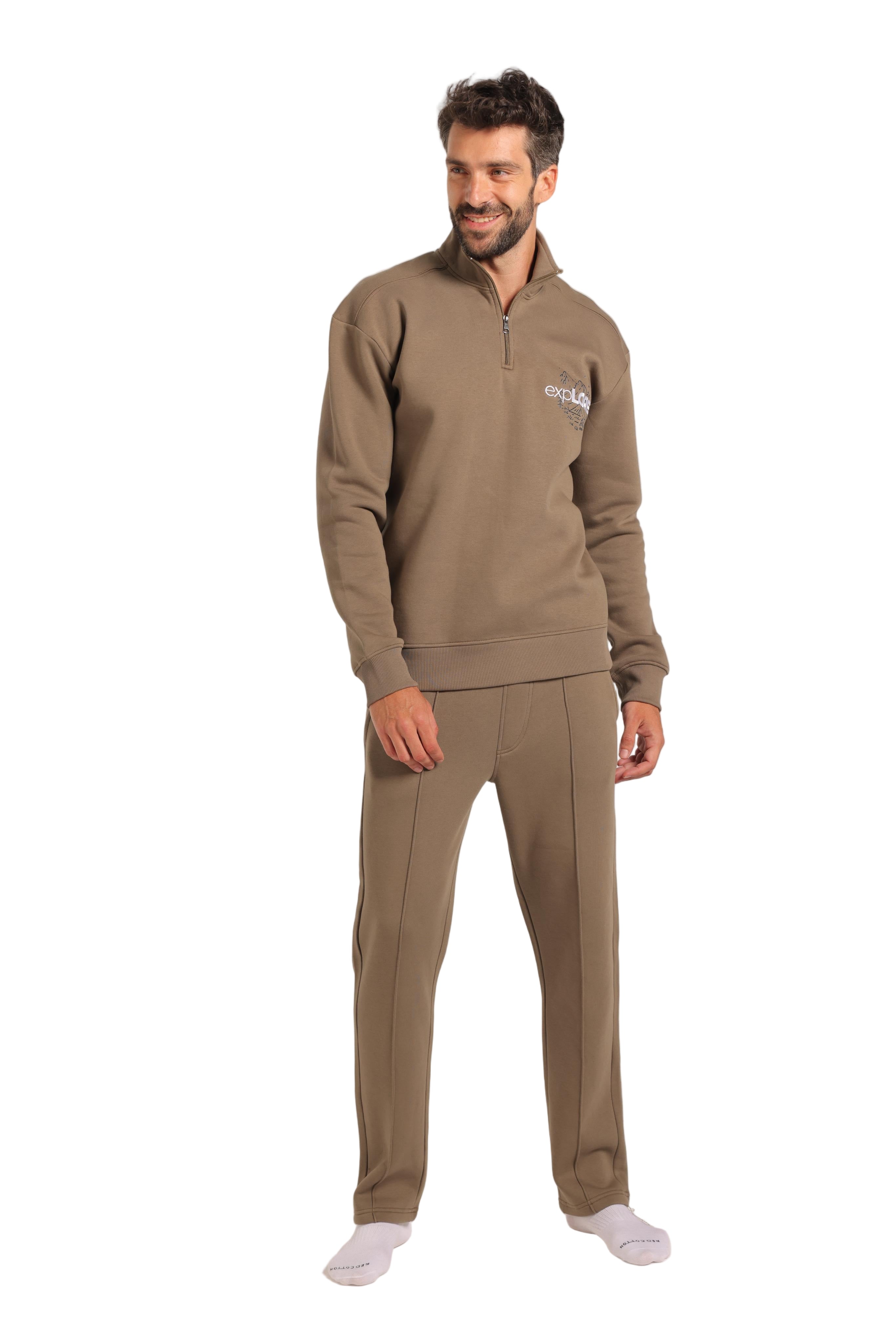 Tracksuit Loungewear Men's Quarter-Zip Oversized Set - Olive