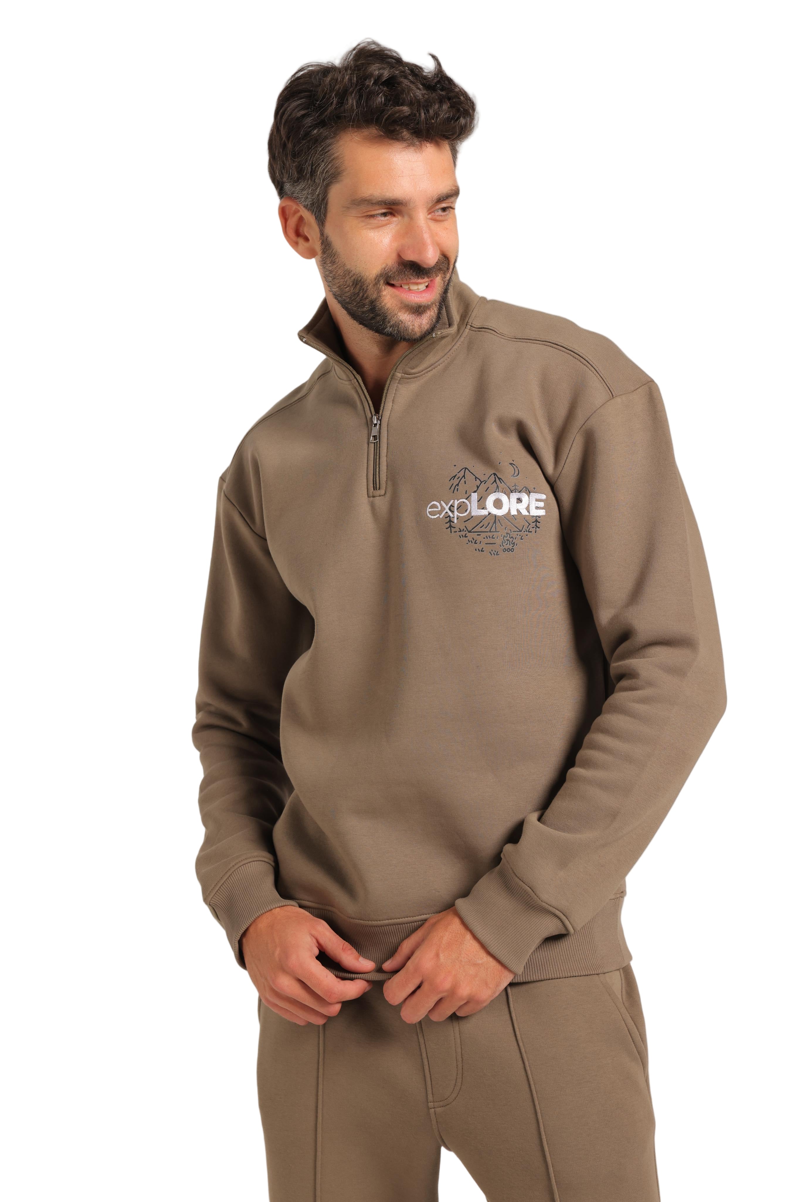 Tracksuit Loungewear Men's Quarter-Zip Oversized Set - Olive