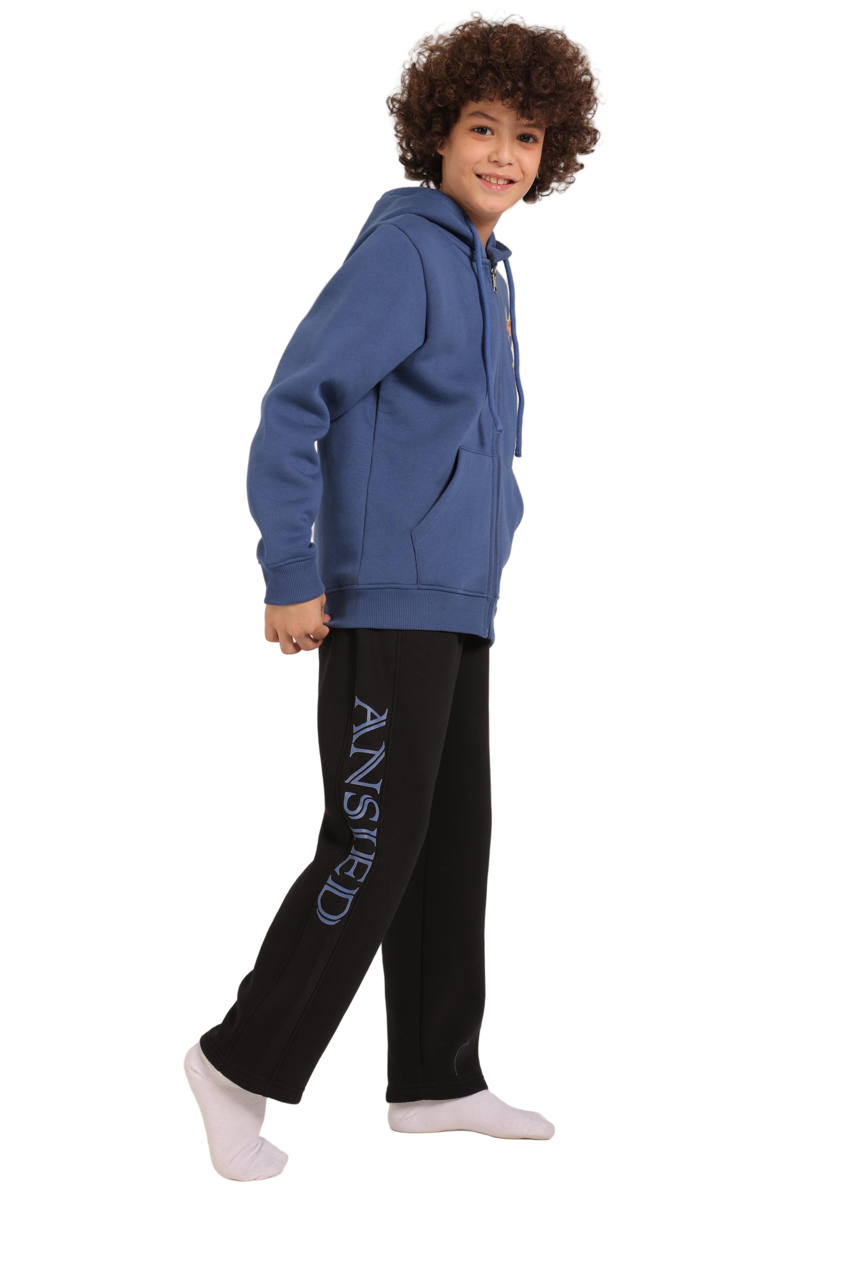 Boy's Zipped Hoodie and Pants Set - Cozy Winter Loungewear