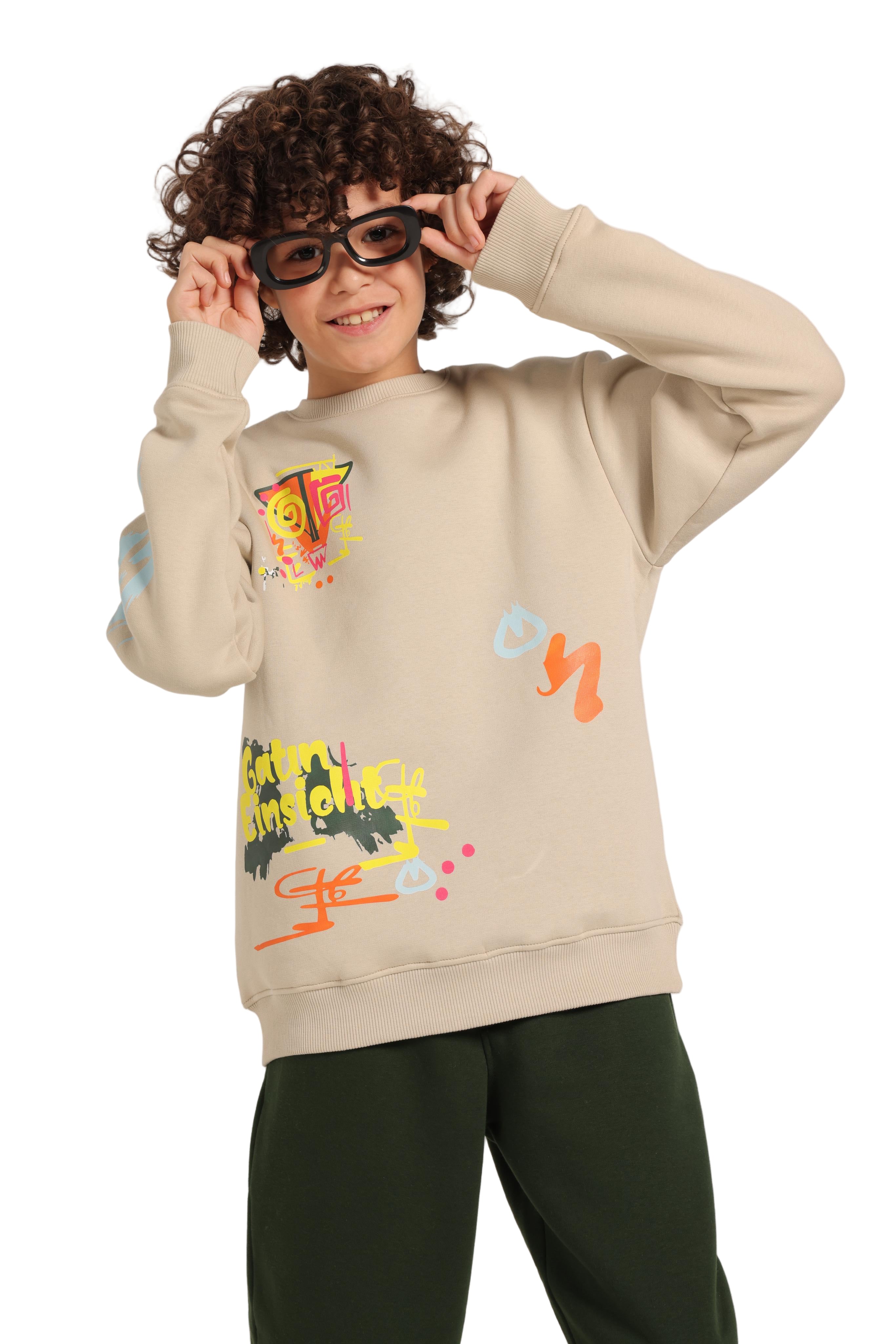 Trendy Boy's Graffiti Sweatshirt & Jogger Set