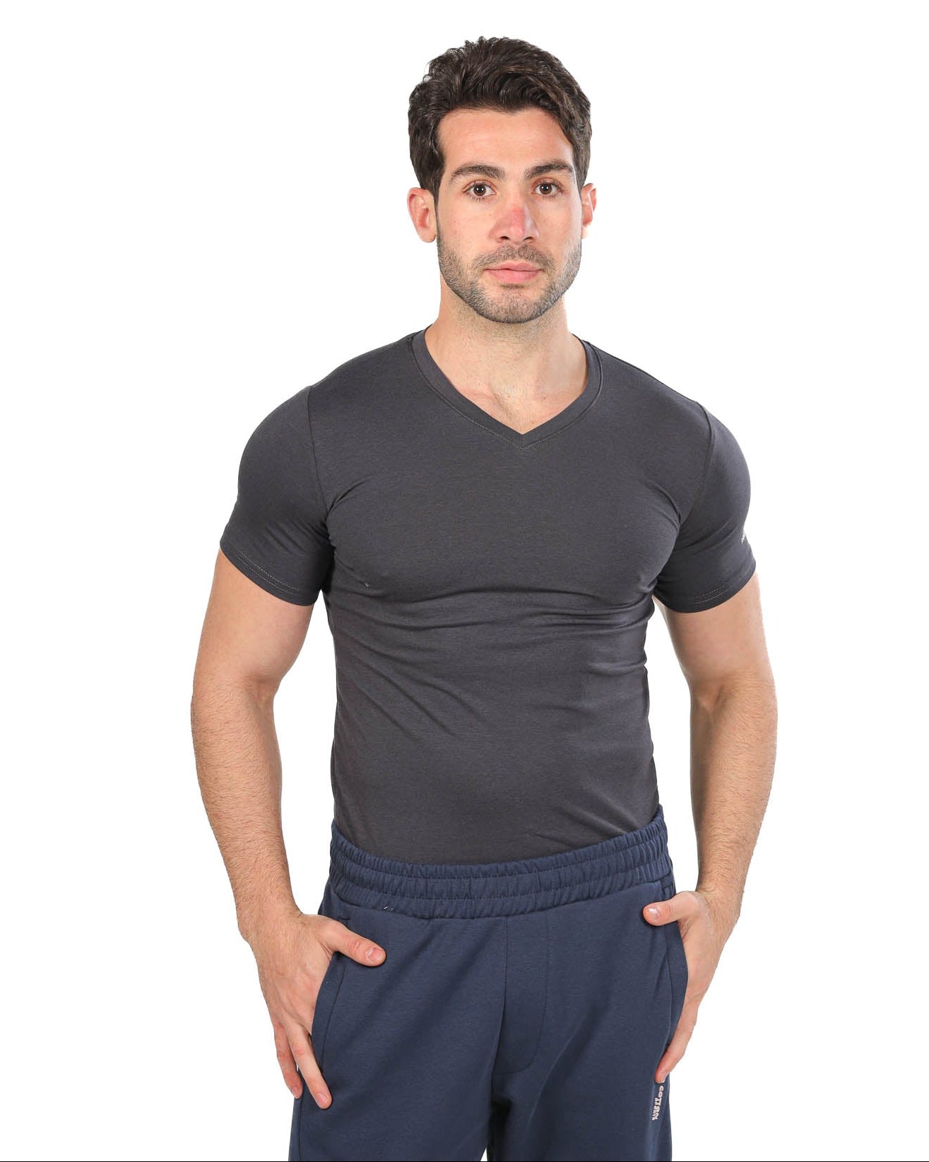 فانلة داخلية قطن كم قصير للرجال قبة V - أبيض