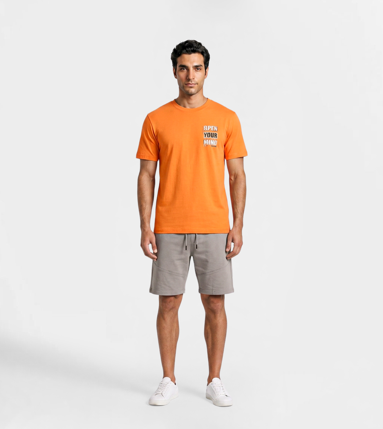 Men's Summer Melton Pajama Set – Round Neck T-Shirt with Chest Print & Shorts