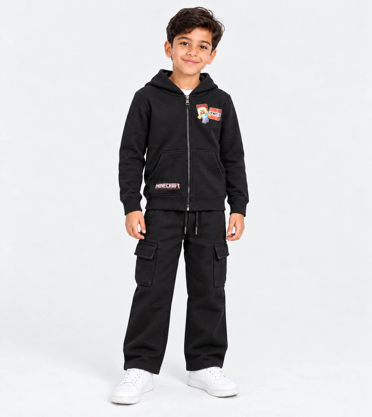 Boys’ Black Hooded Pajama Set | Red Cotton