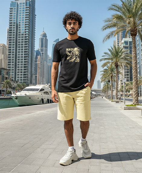 Men’s Pajama Set – Tropical Tee & Cotton Shorts