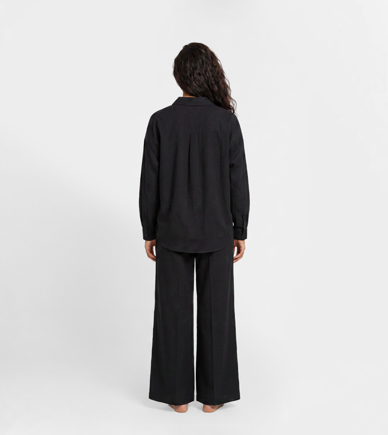 Women Relaxed Button-Up Shirt & Wide-Leg Pants Set