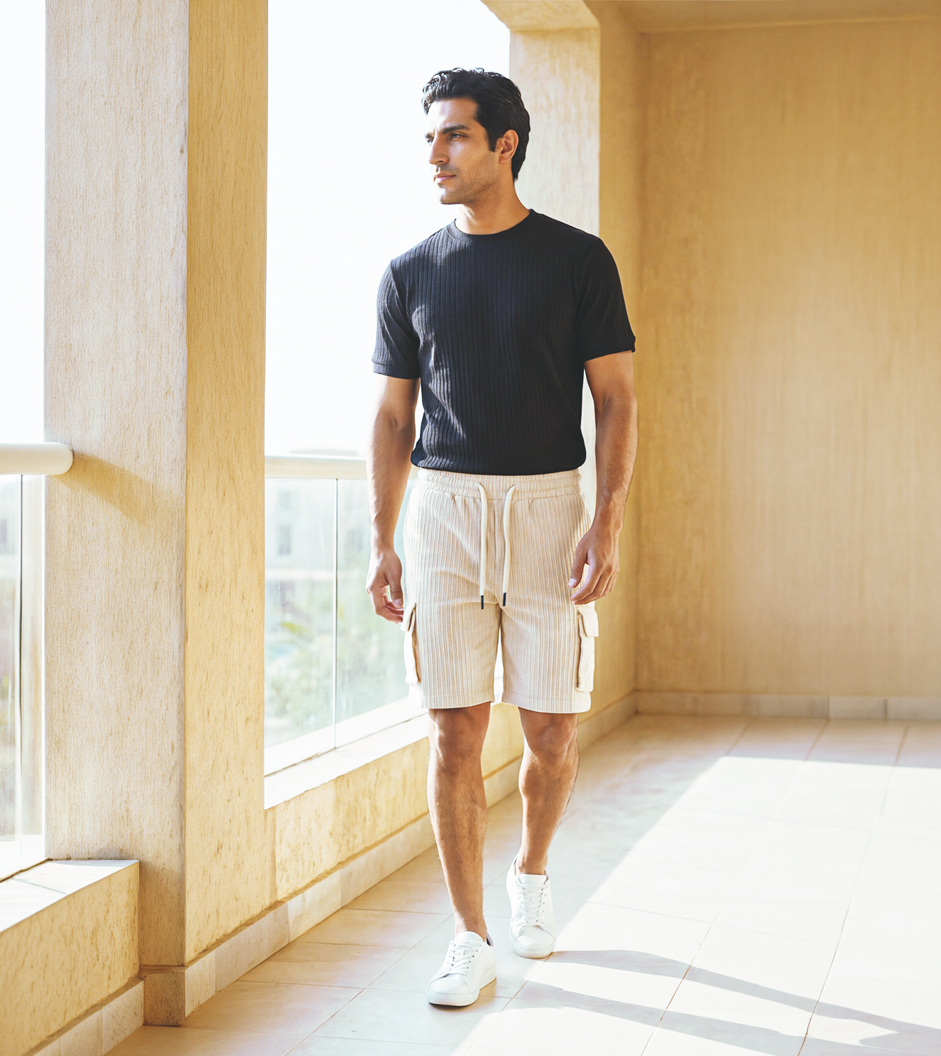 Men Ribbed Cargo Style Shorts