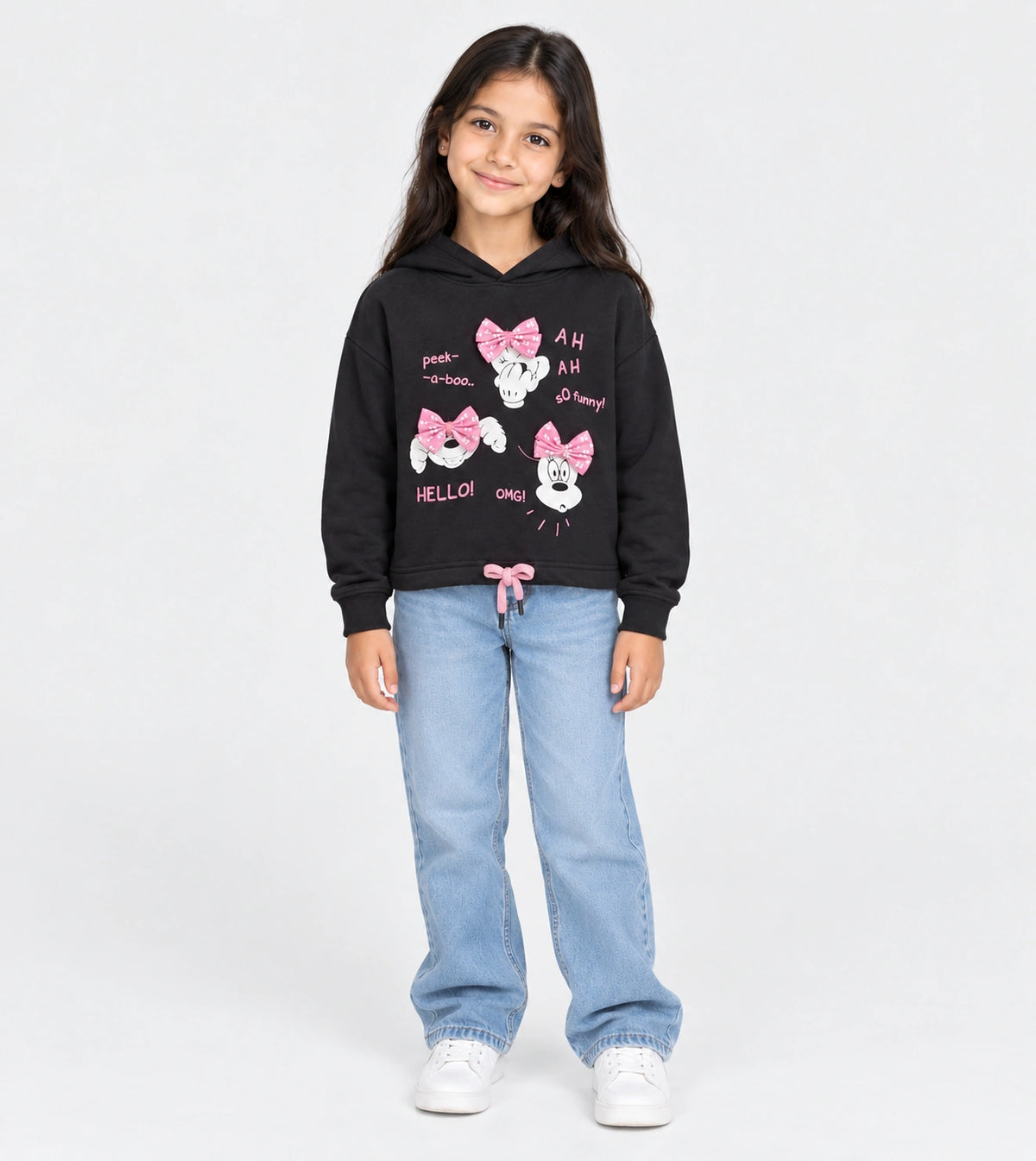Girls’ Black Minnie Mouse Hoodie | Red Cotton