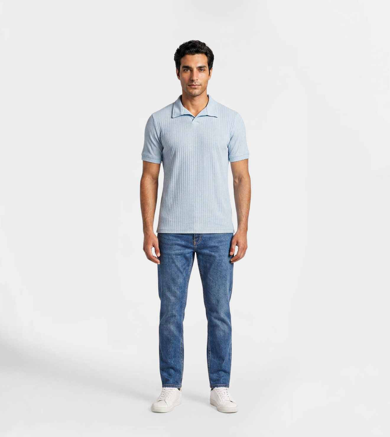 Men Ribbed Knit Polo T-Shirt