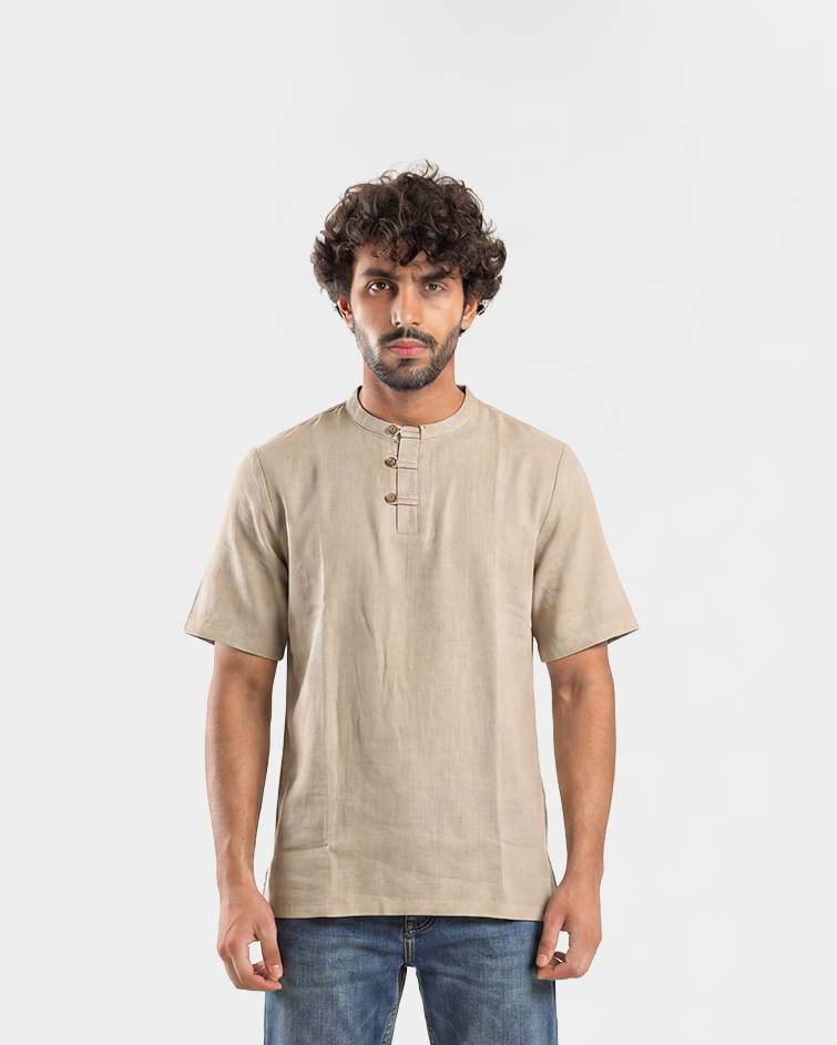 Men Short Sleeve Henley Linen T-Shirt