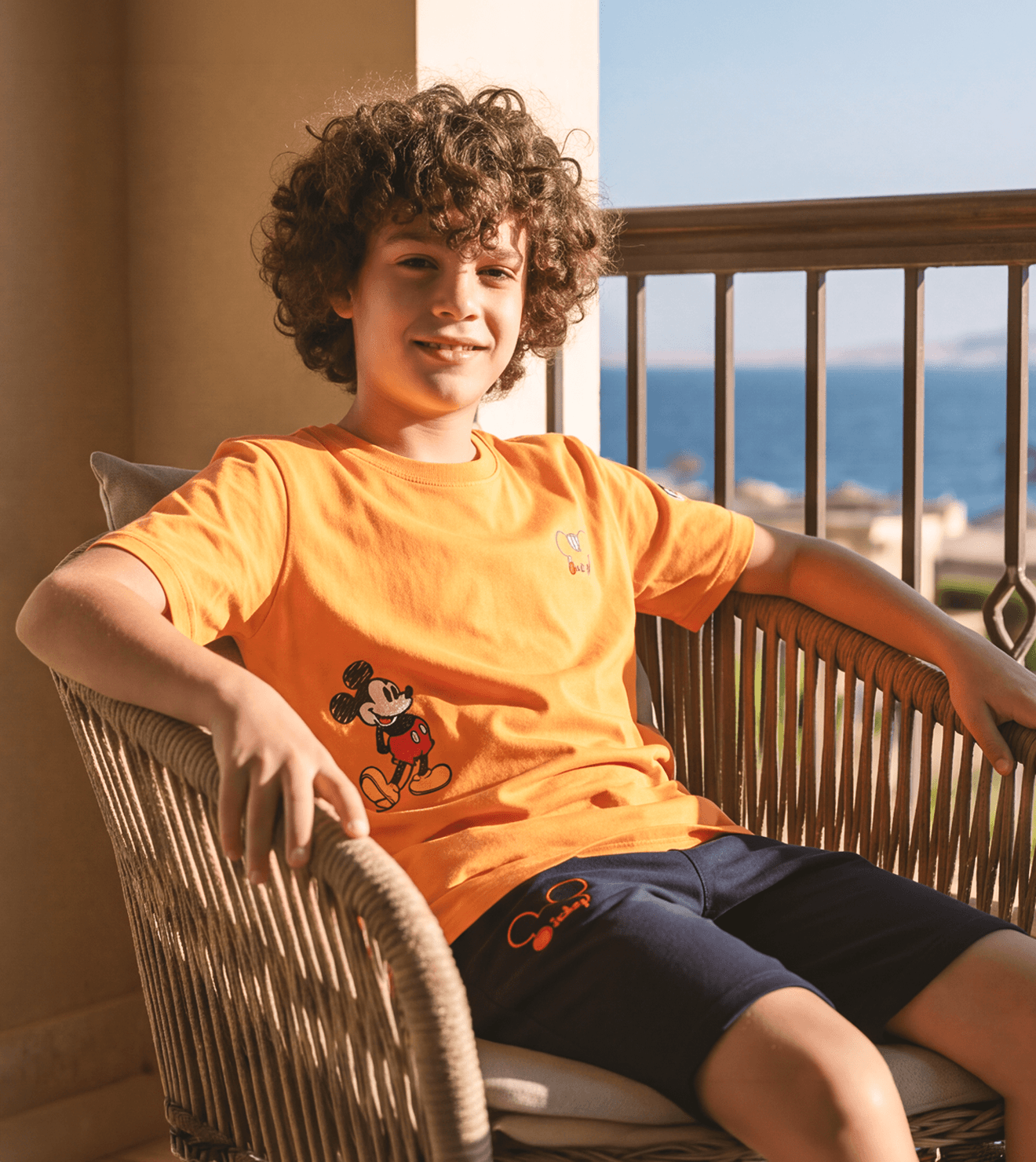 Boys’ Milton Pajama Set – Orange Shorts with Chest Print