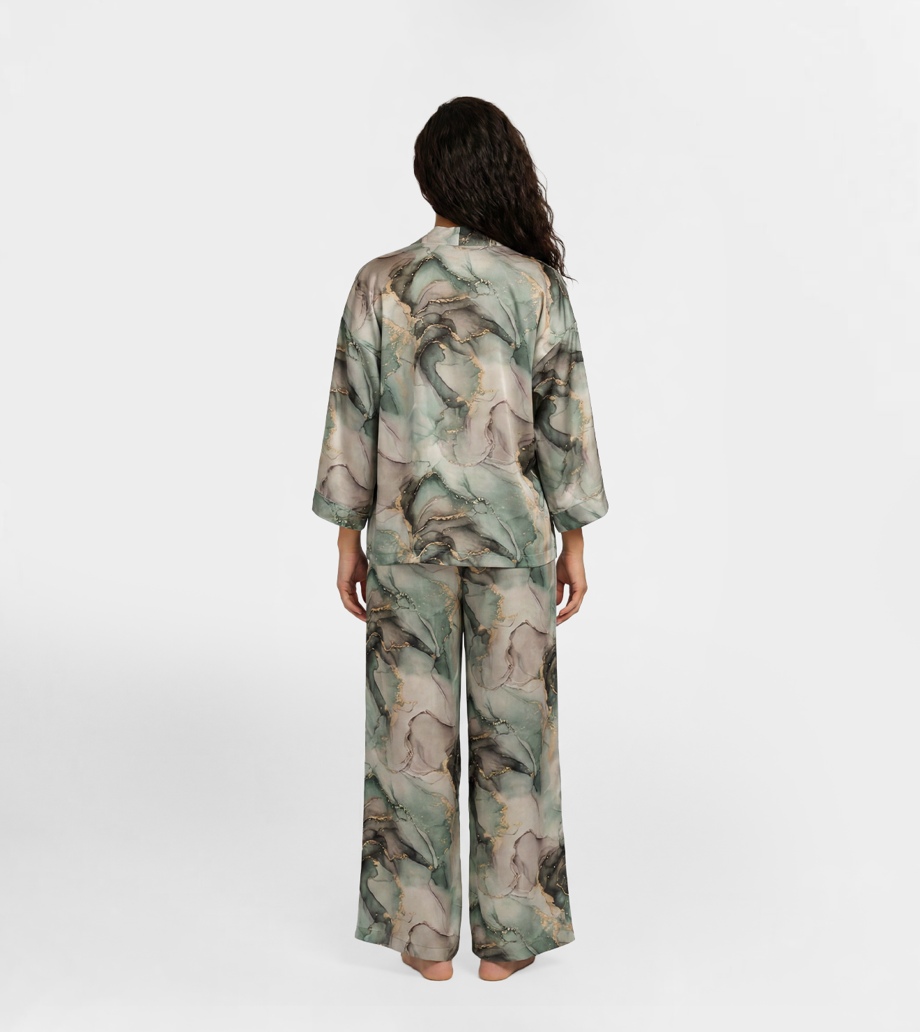 Women Kimono & Wide Leg Pajama Set