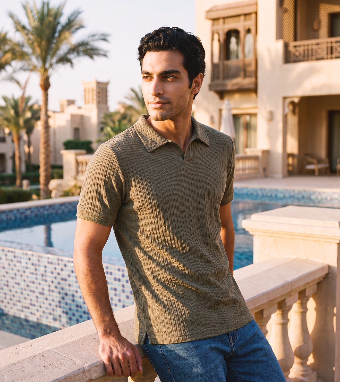 Men’s Olive Jacquard Polo T-Shirt