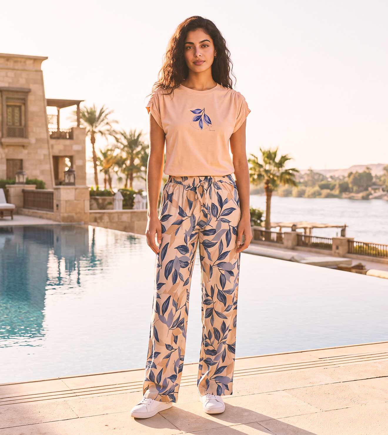 Women’s Viscose Set – Pants & Tank Top with Chest Print