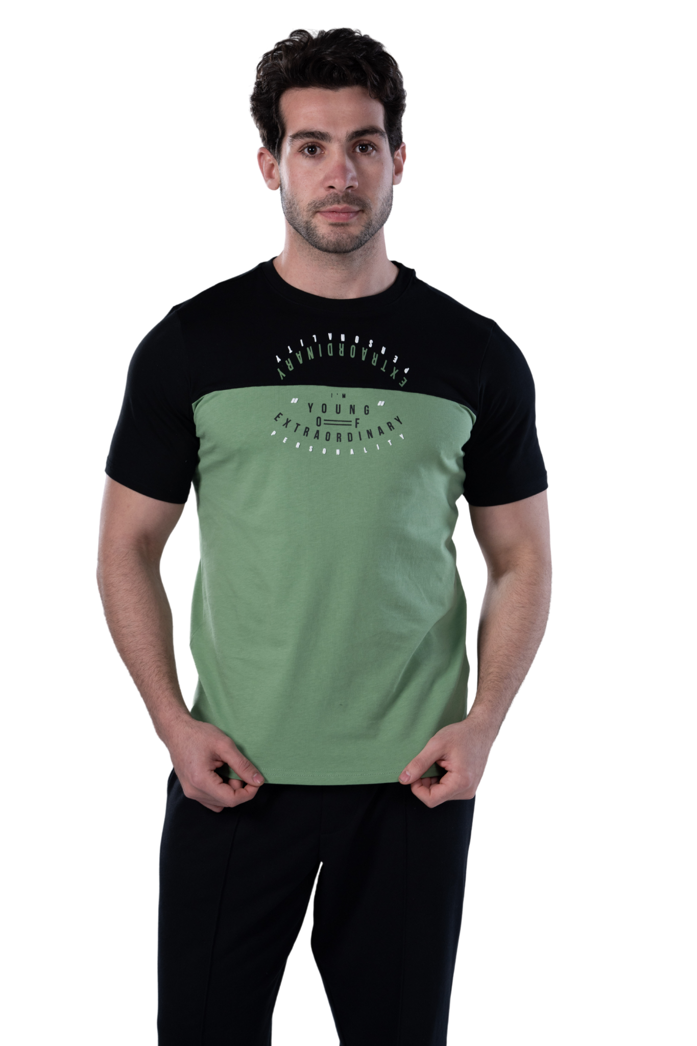 Elegant Men's Summer Pajamas With Short Sleeves, Printed - Green
