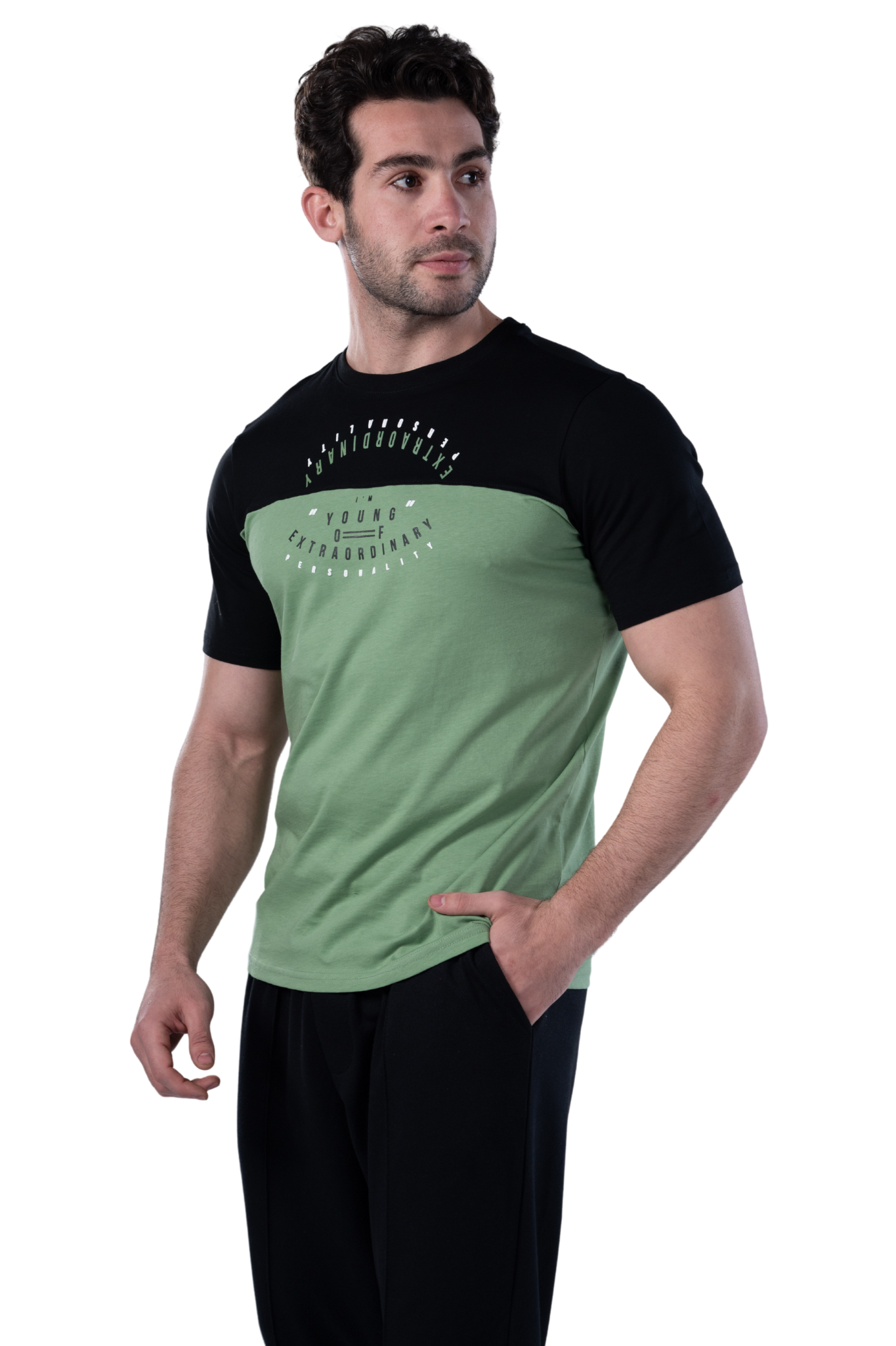 Elegant Men's Summer Pajamas With Short Sleeves, Printed - Green