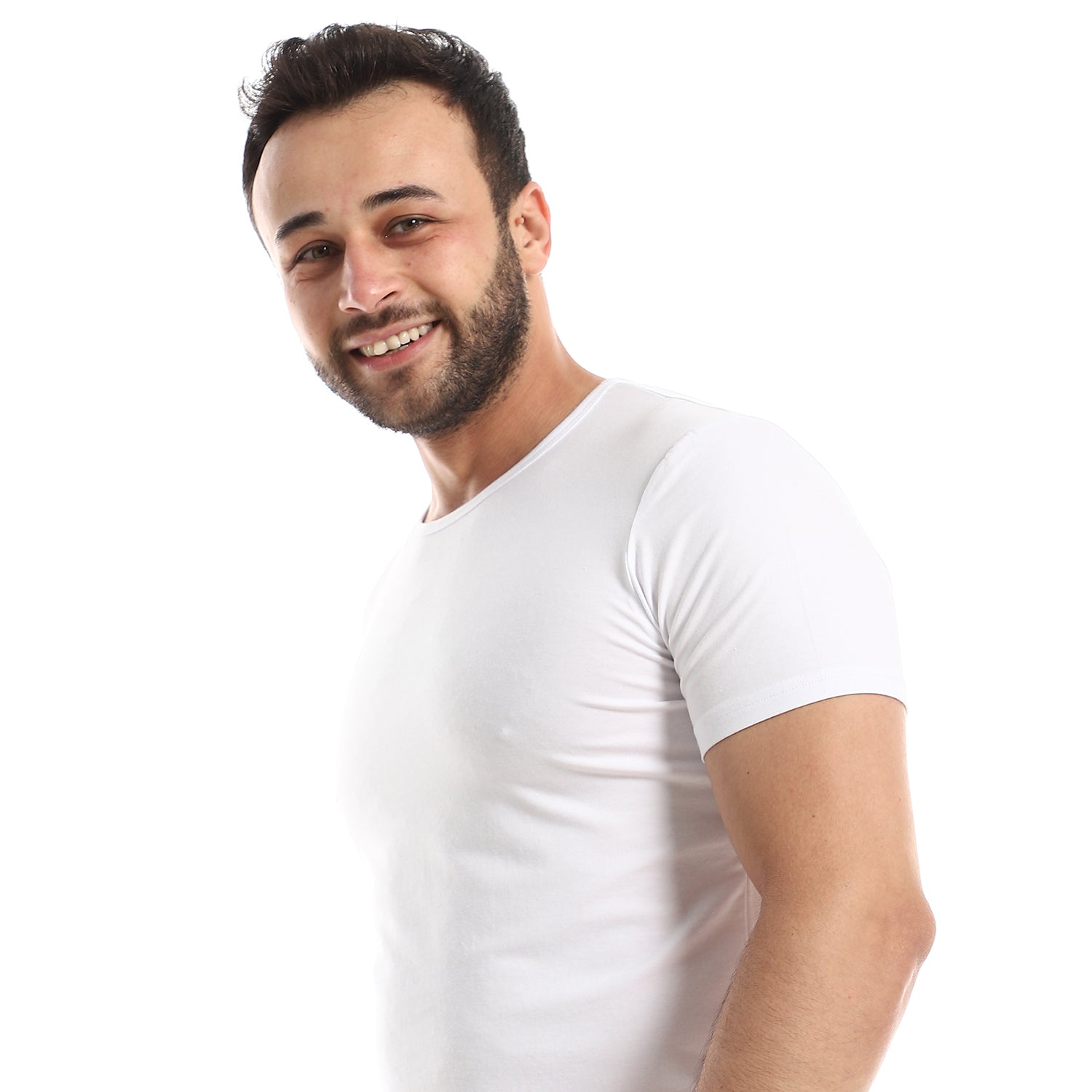 فانلة قطن كم قصير للرجال قبة دائرية - أبيض