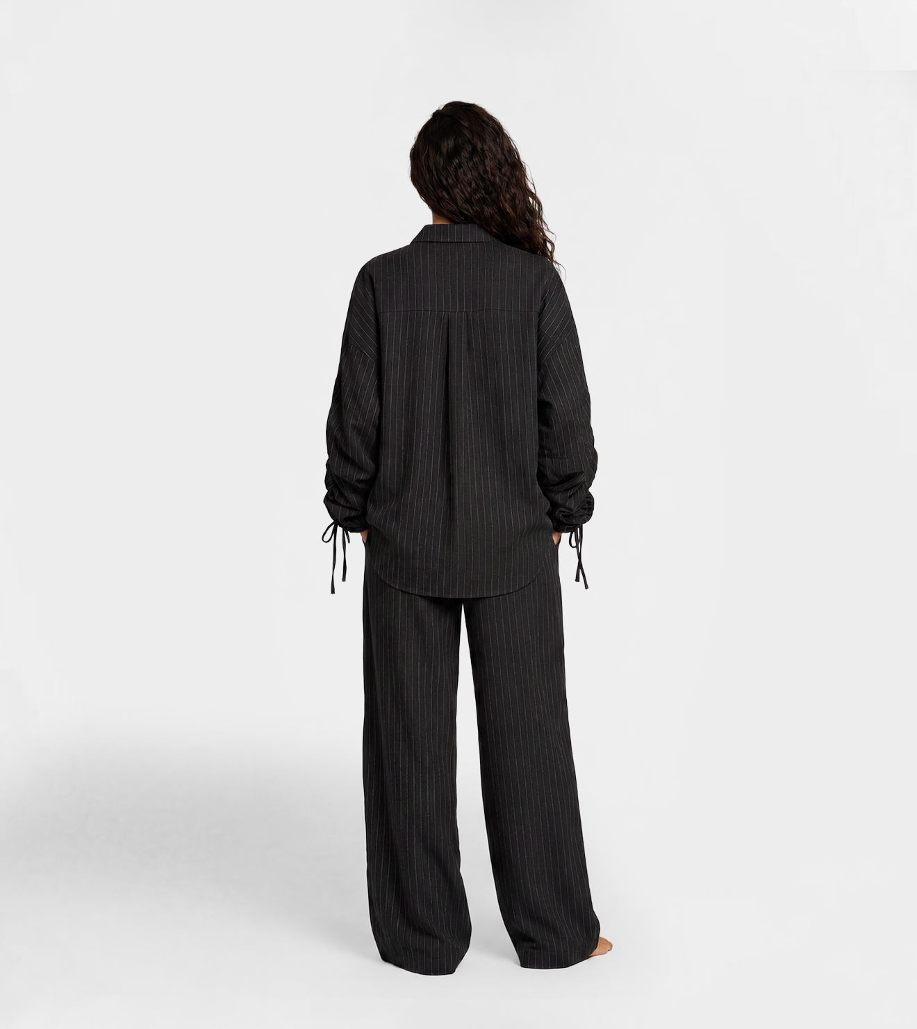 Women Striped Button-Up Shirt & Wide Leg Pants Set