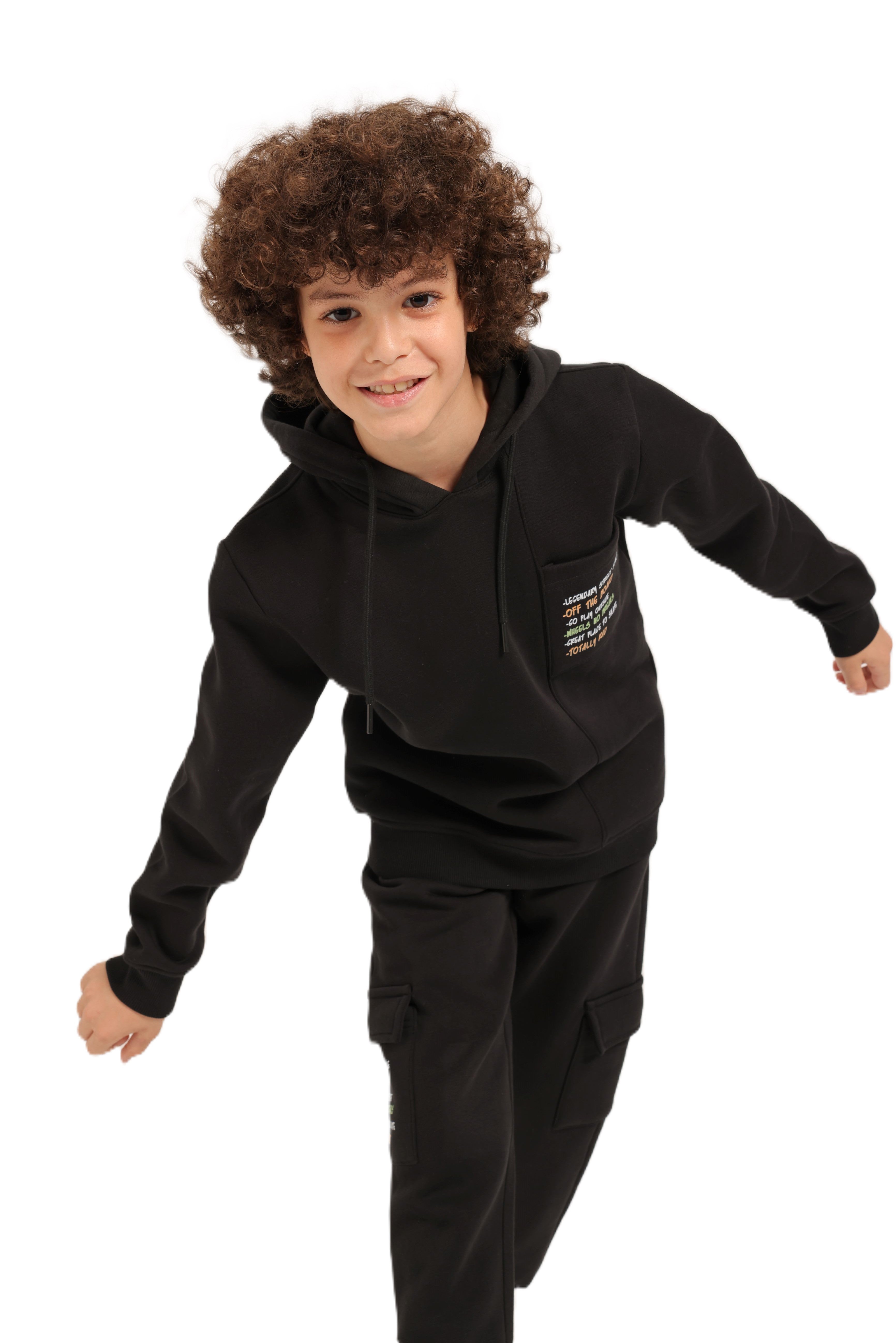 Boys’ Black Hoodie & Cargo Jogger Set – Street Style Comfort