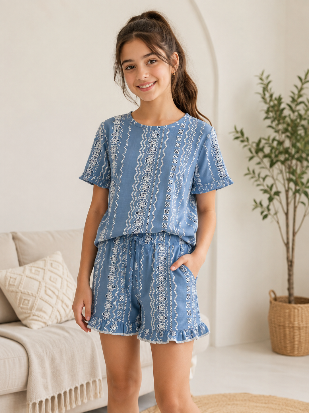 Girls' Soft Summer Pajama Set for Girls – Blue