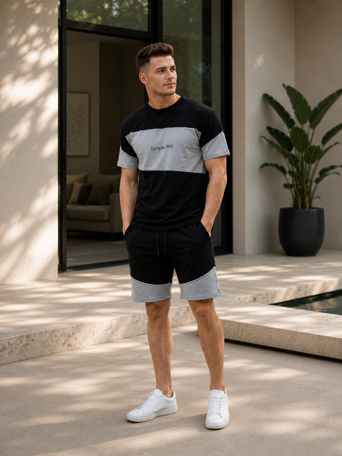 Men's Graphic Chest Cotton Shorts Set