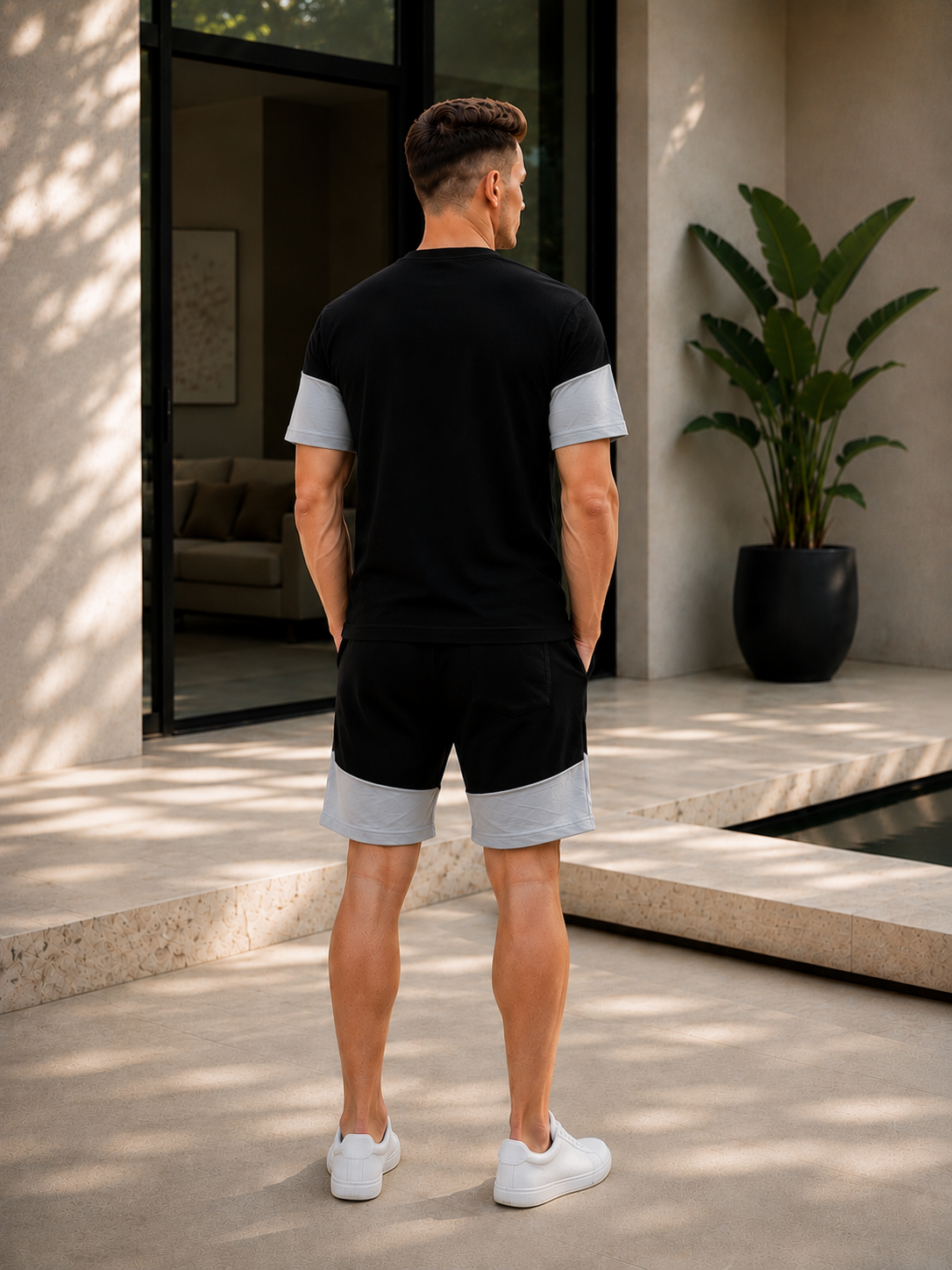 Men's Graphic Chest Cotton Shorts Set
