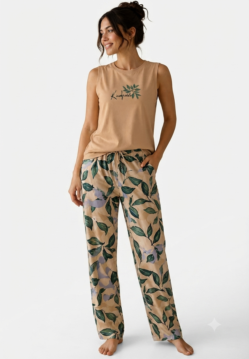 Women's Printed Sleeveless Summer Pajama Pants Set