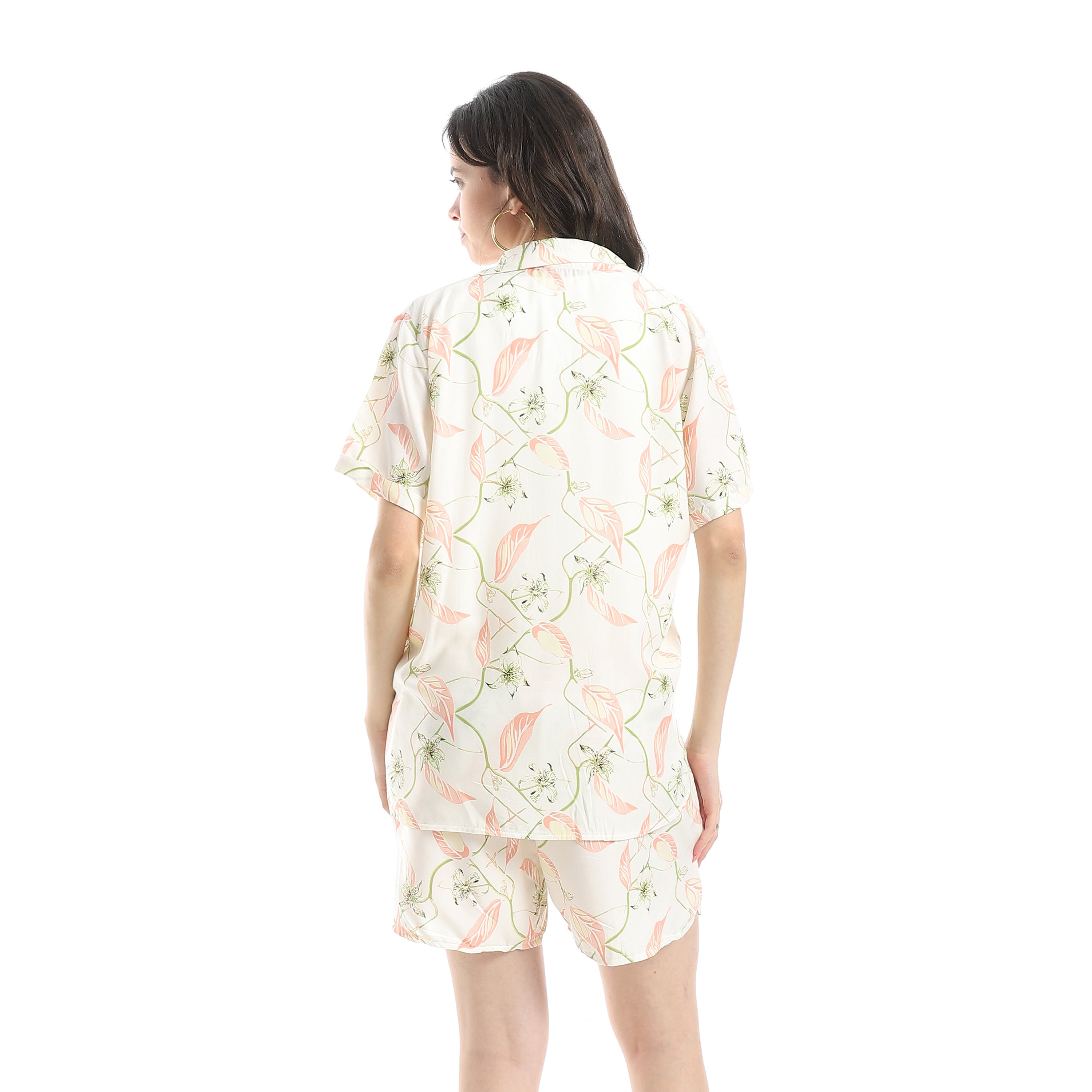 Women's Pajama Set With Short Sleeves and Shorts With Colorful Flowers