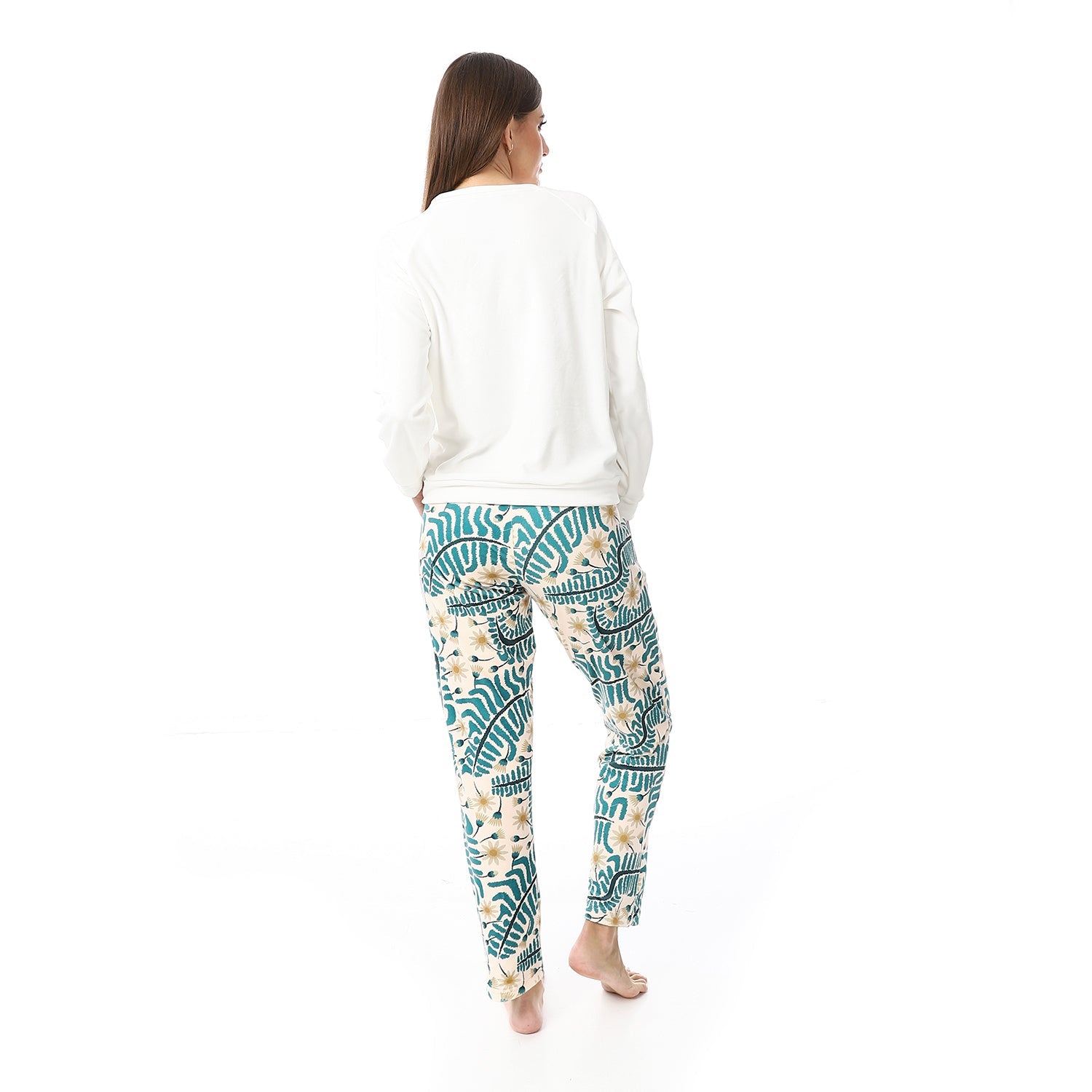 Women's Printed Velvet Pajamas - Off White