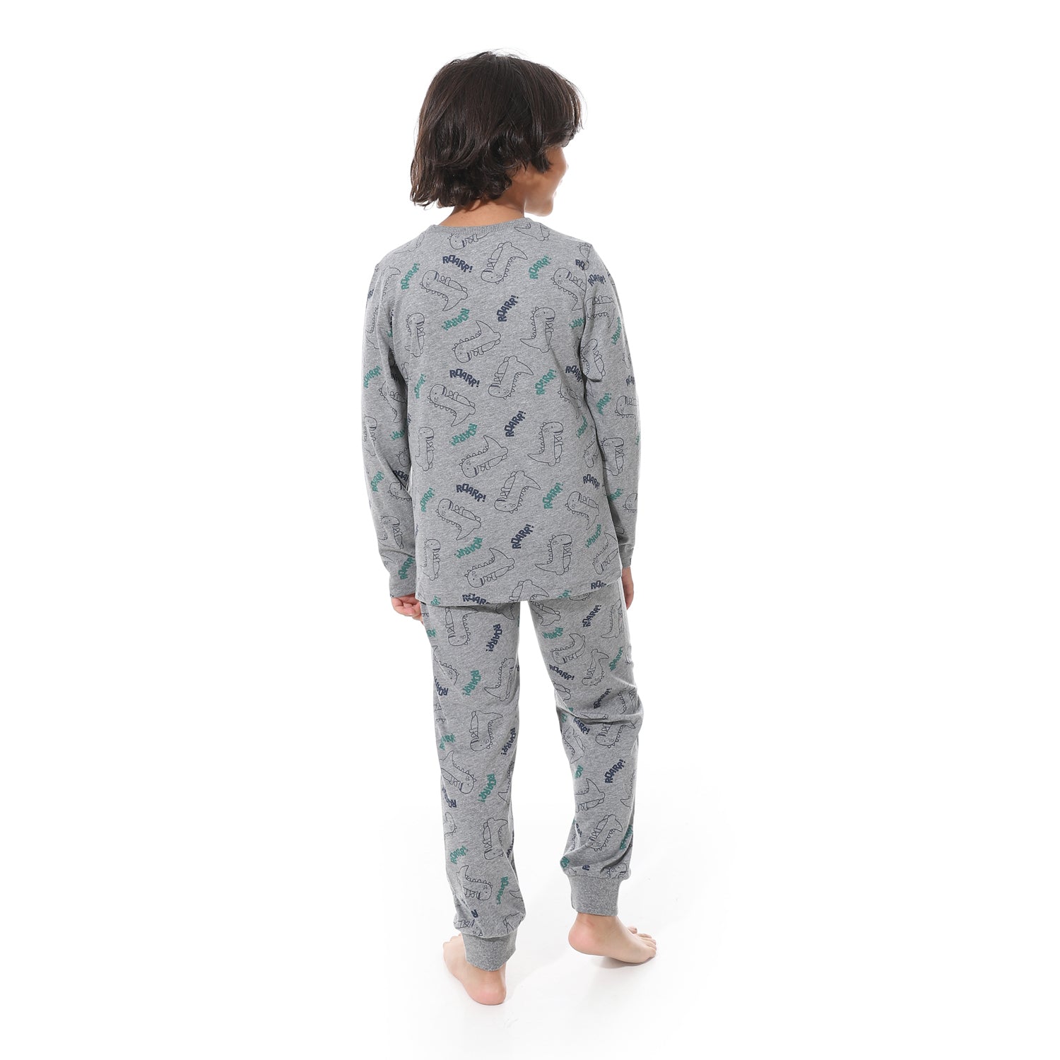 Boys’ Long Sleeve Pajama Set – Print in Soft Grey