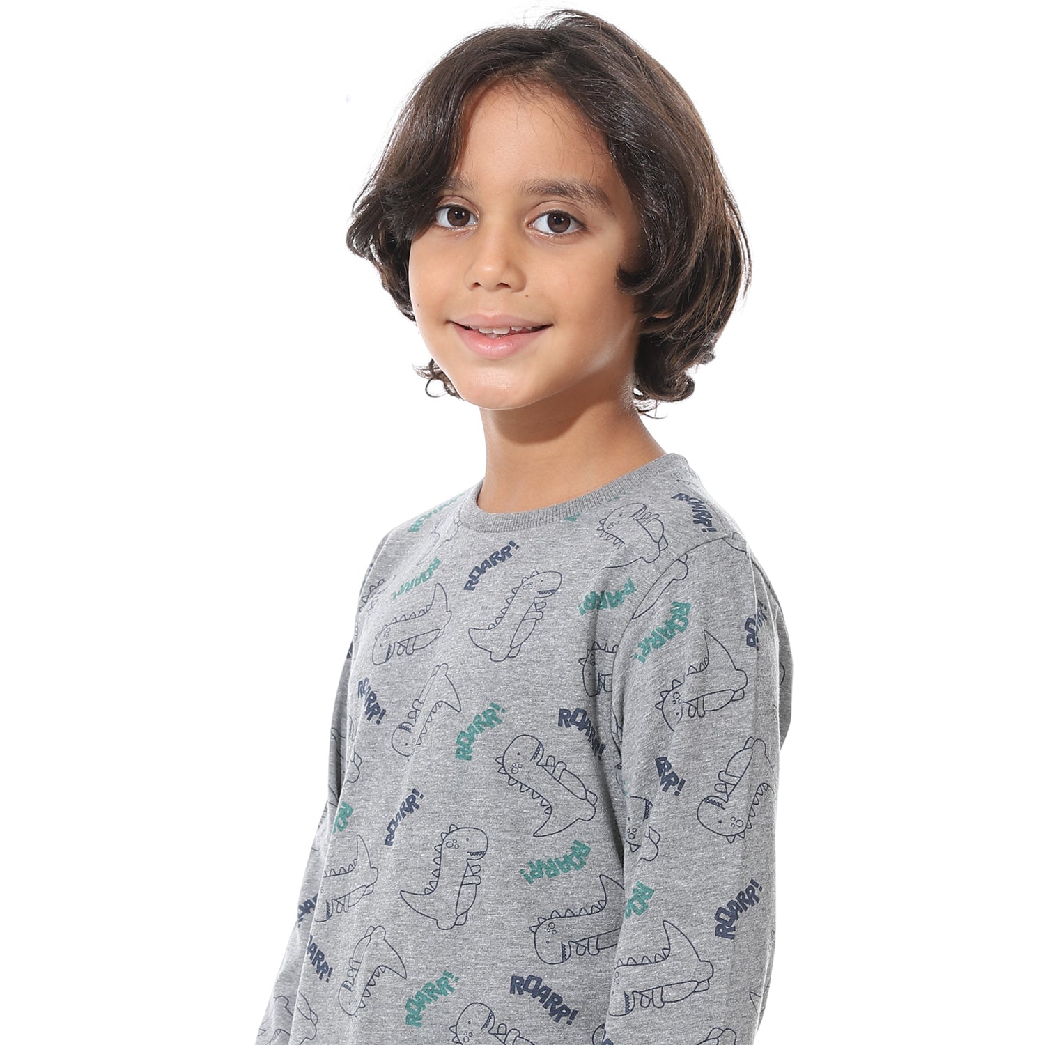 Boys’ Long Sleeve Pajama Set – Print in Soft Grey