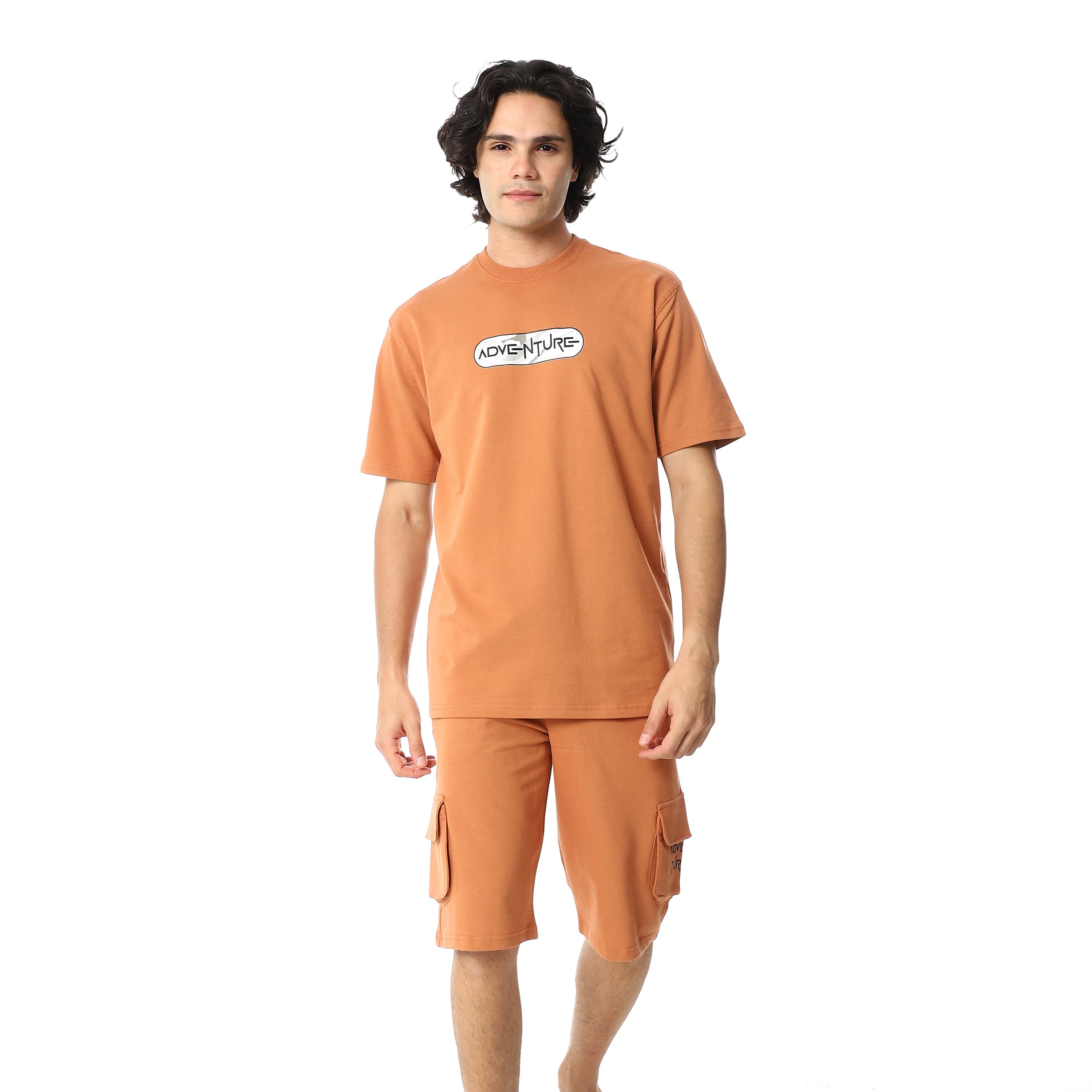 Men's Set Casual Cargo Shorts Set – Print T-Shirt