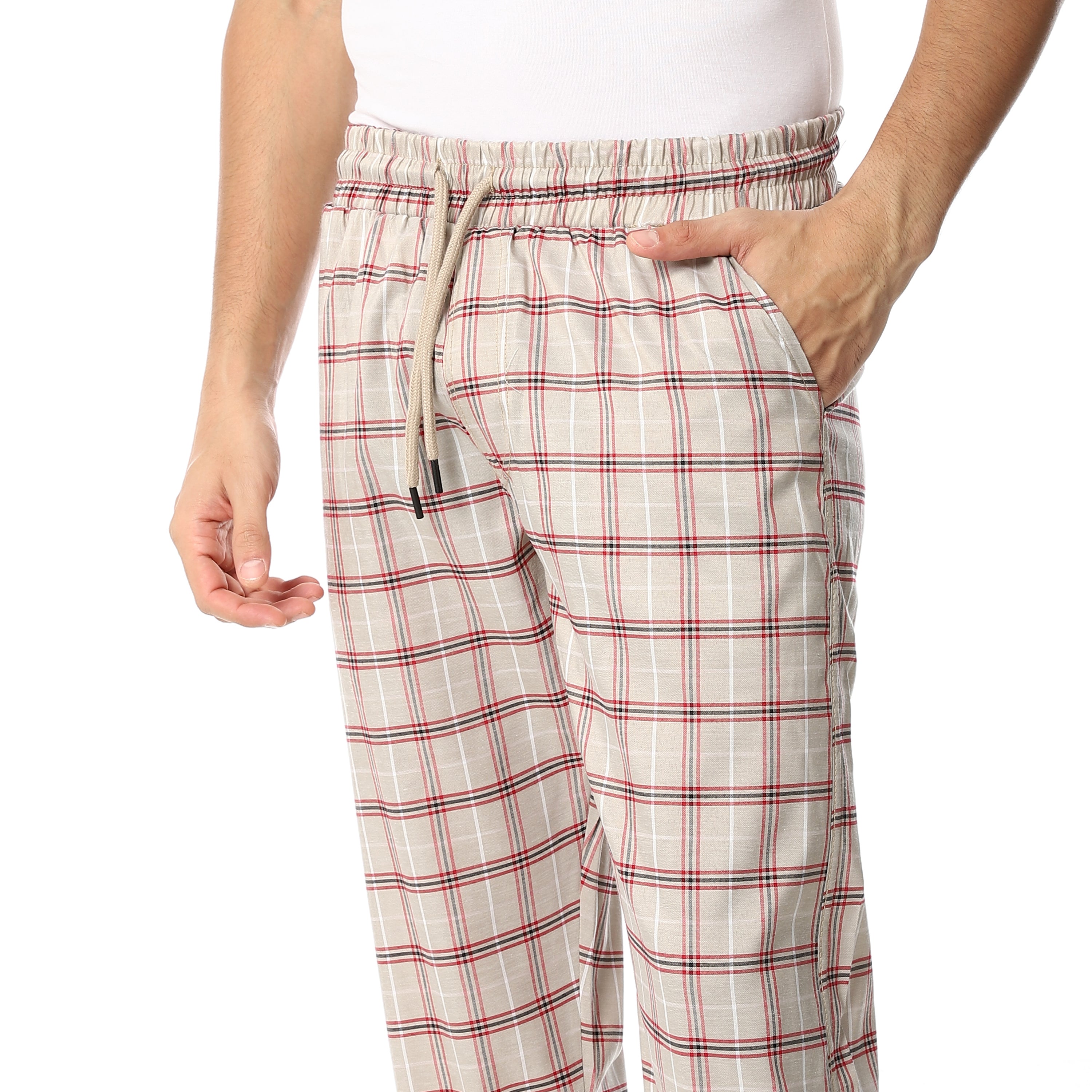 Men's Summer Check Pants - Beige