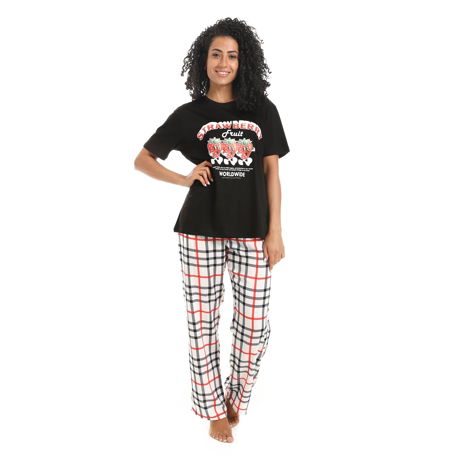 Women’s Strawberry Print Pajama Set – Casual Cotton Loungewear