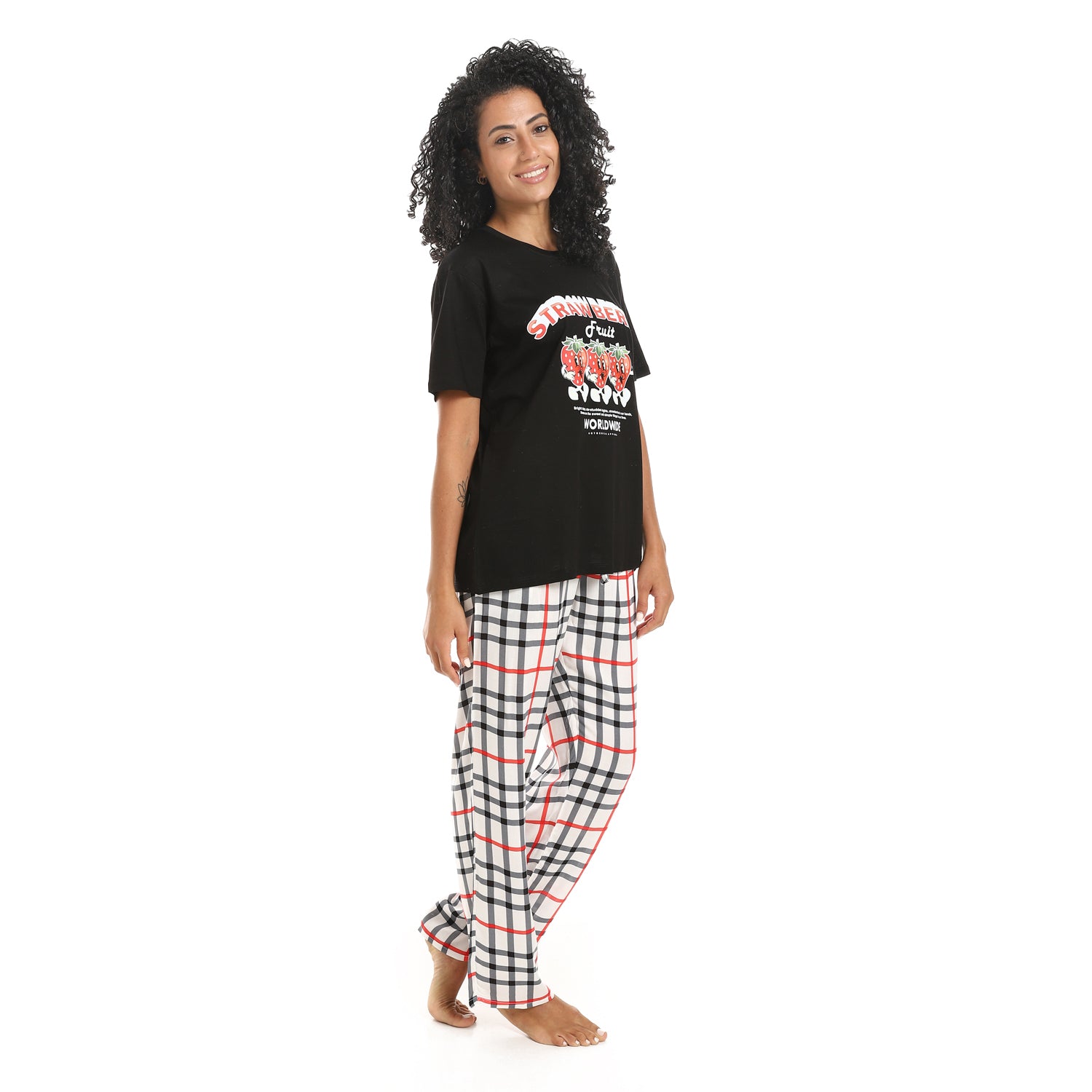 Women’s Strawberry Print Pajama Set – Casual Cotton Loungewear