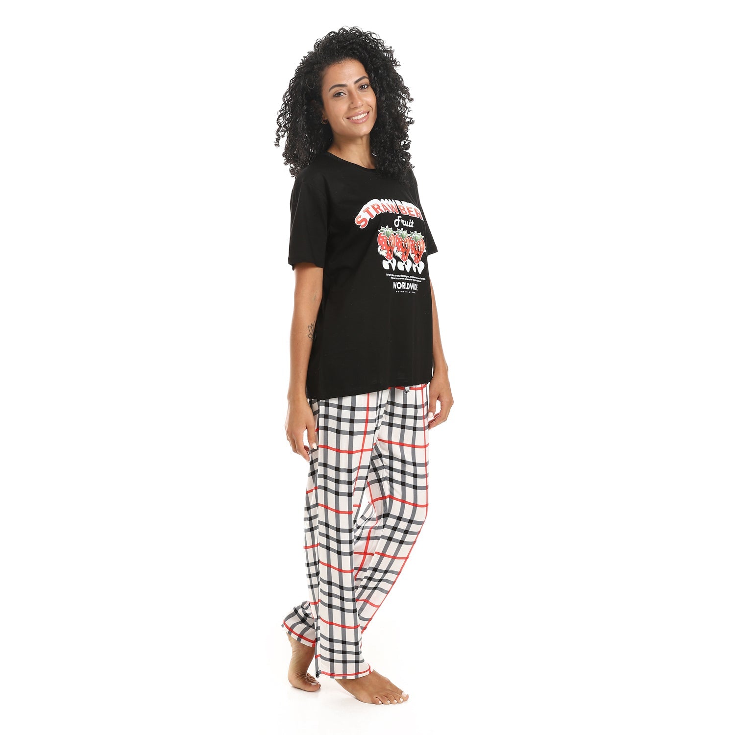 Women’s Strawberry Print Pajama Set – Casual Cotton Loungewear