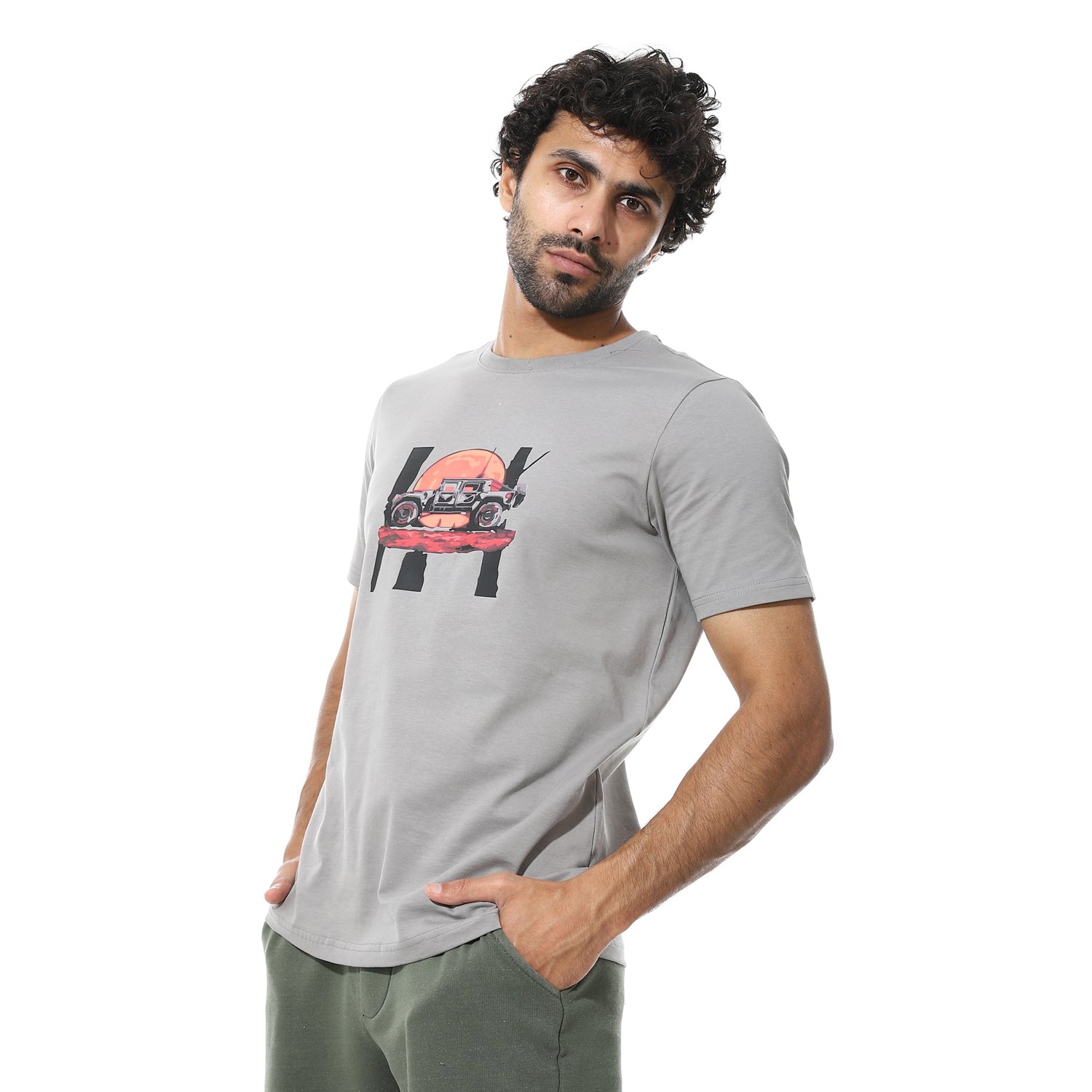 Men's Regular Fit Grey T-Shirt with Printed