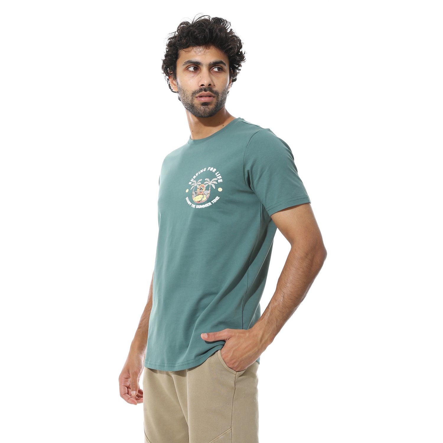 Men's Regular Fit Green T-Shirt with Printed