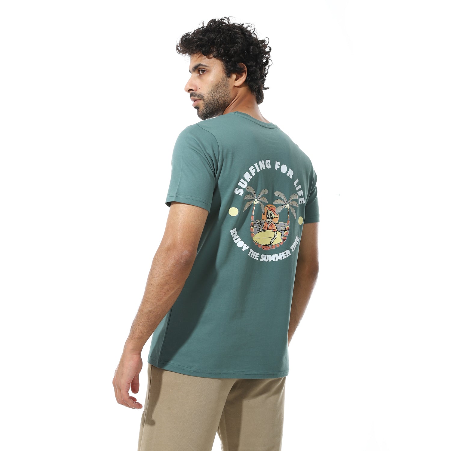 Men's Regular Fit Green T-Shirt with Printed