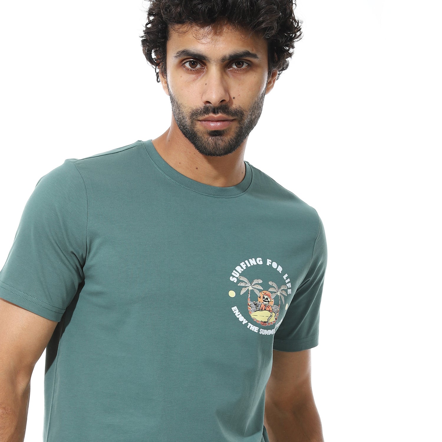 Men's Regular Fit Green T-Shirt with Printed