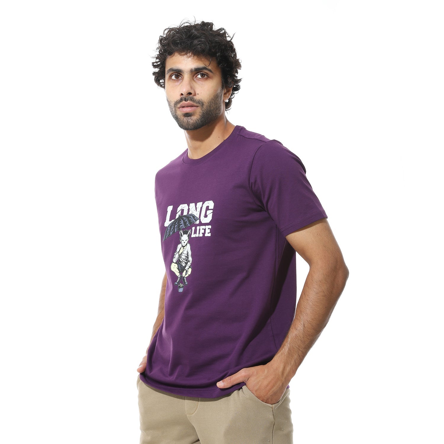 Men's Regular Fit Purple T-Shirt with Printed