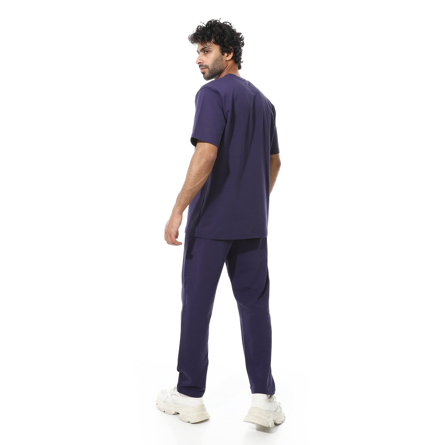 Men's Relaxed Fit Navy Lounge Set with Bold Side Print