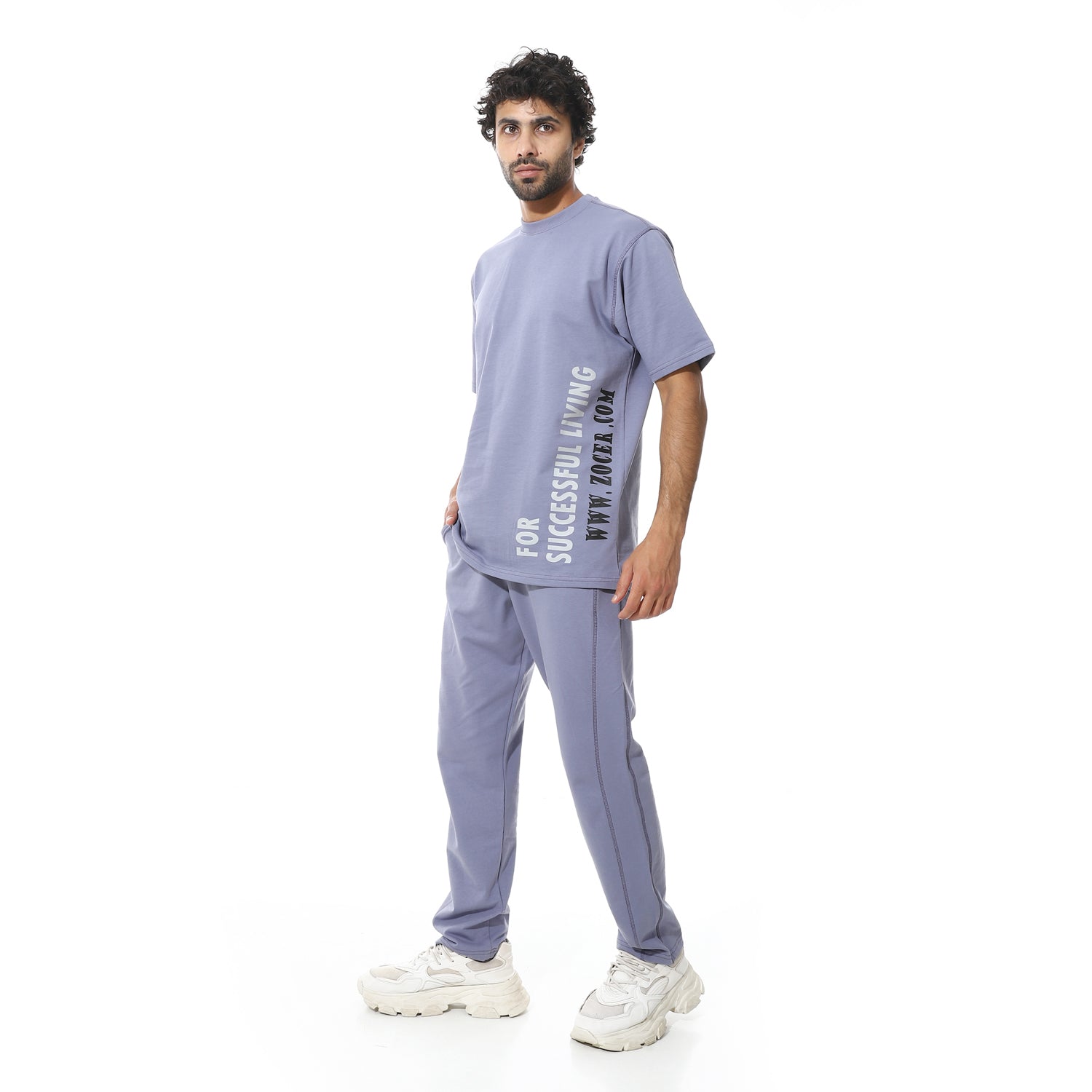 Men's Relaxed Fit Lavender Lounge Set with Bold Side Print