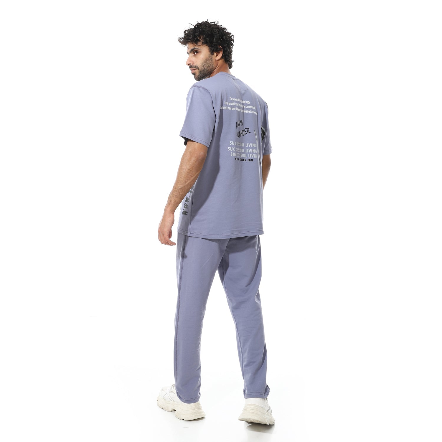 Men's Relaxed Fit Lavender Lounge Set with Bold Side Print