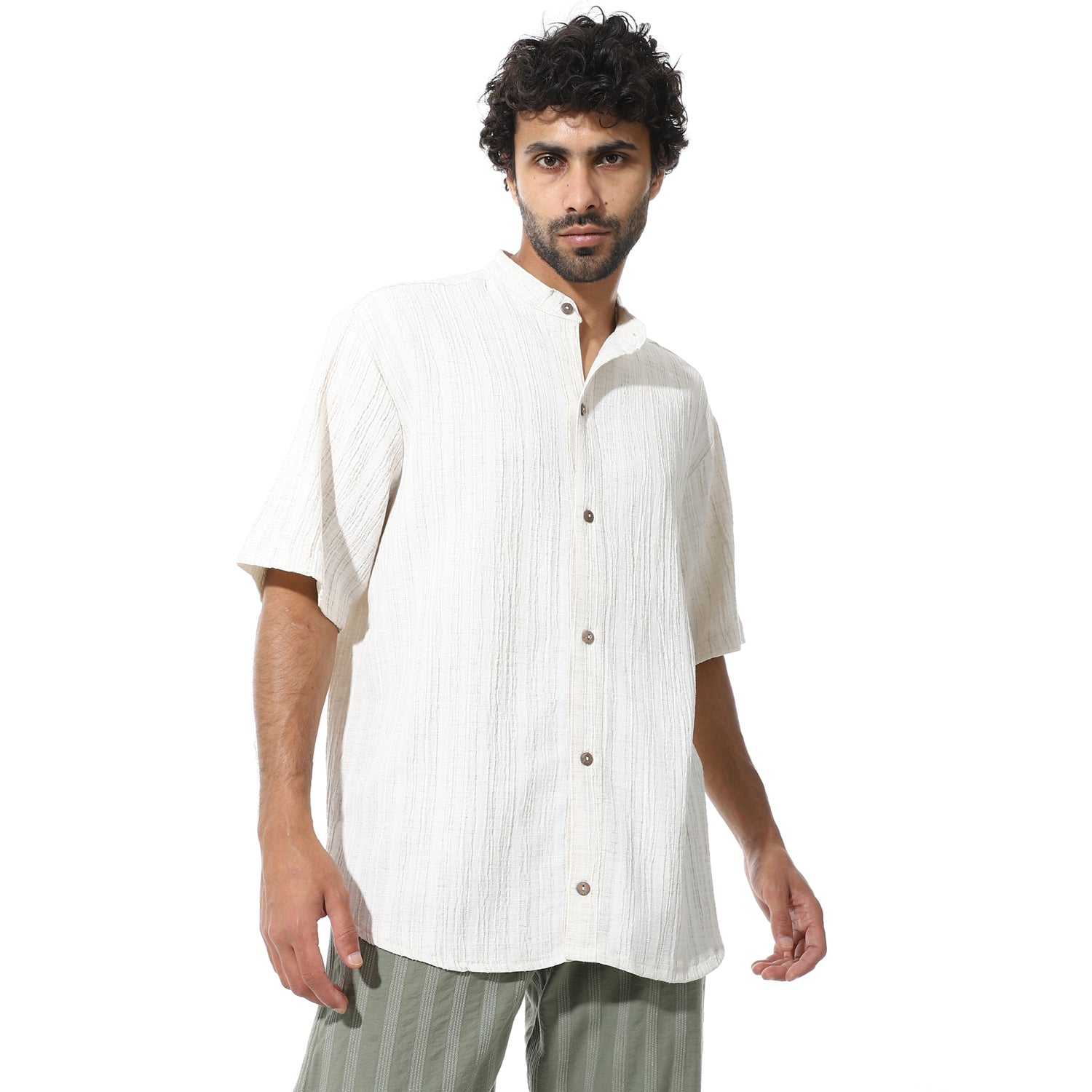 Men's Off-White Relaxed Linen Short Sleeve Shirt