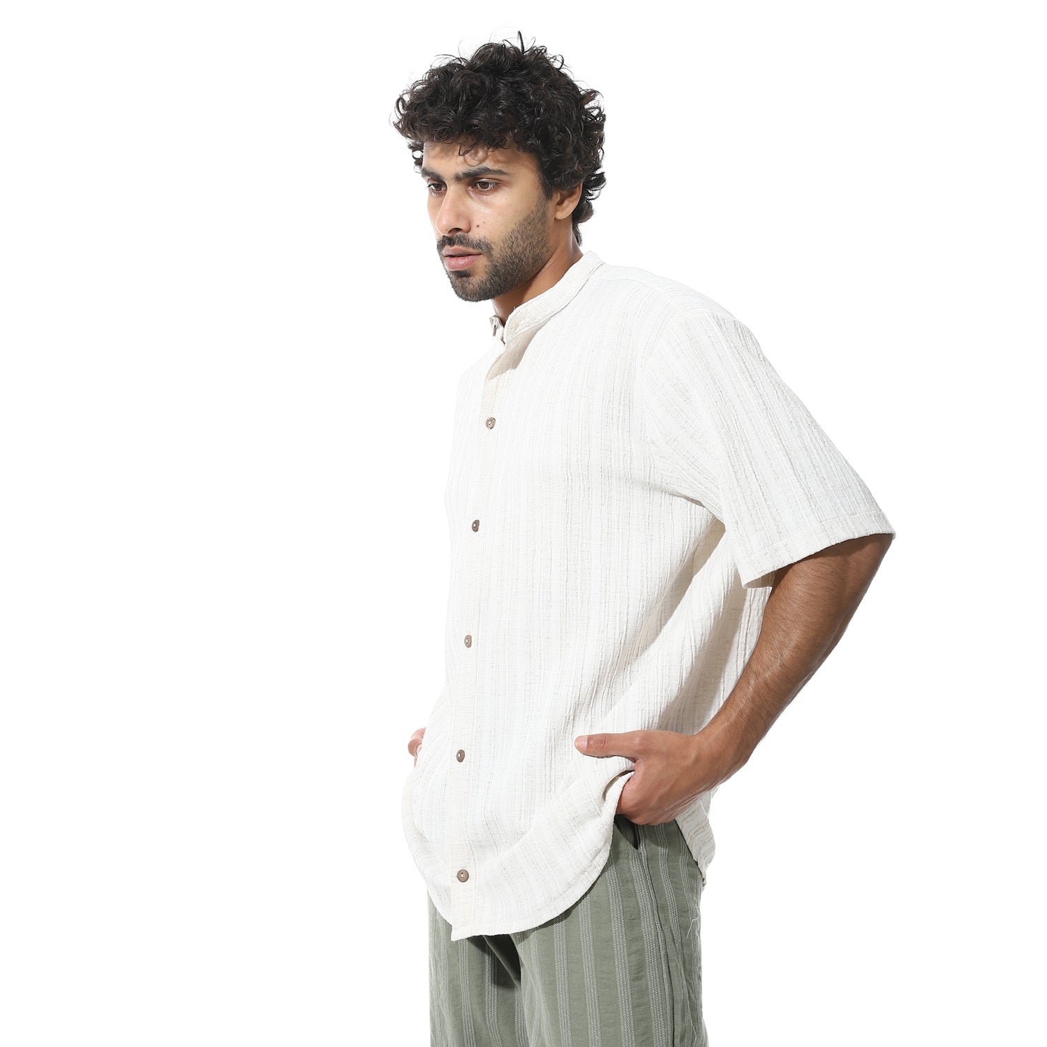 Men's Off-White Relaxed Linen Short Sleeve Shirt