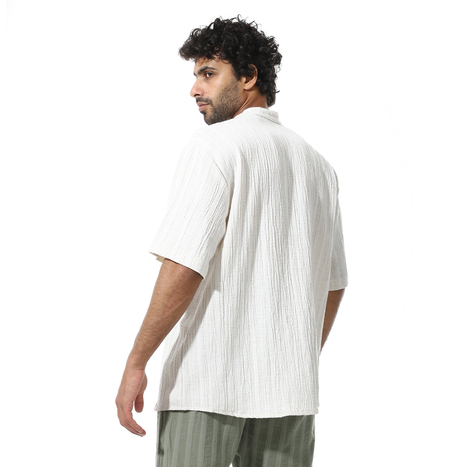 Men's Off-White Relaxed Linen Short Sleeve Shirt