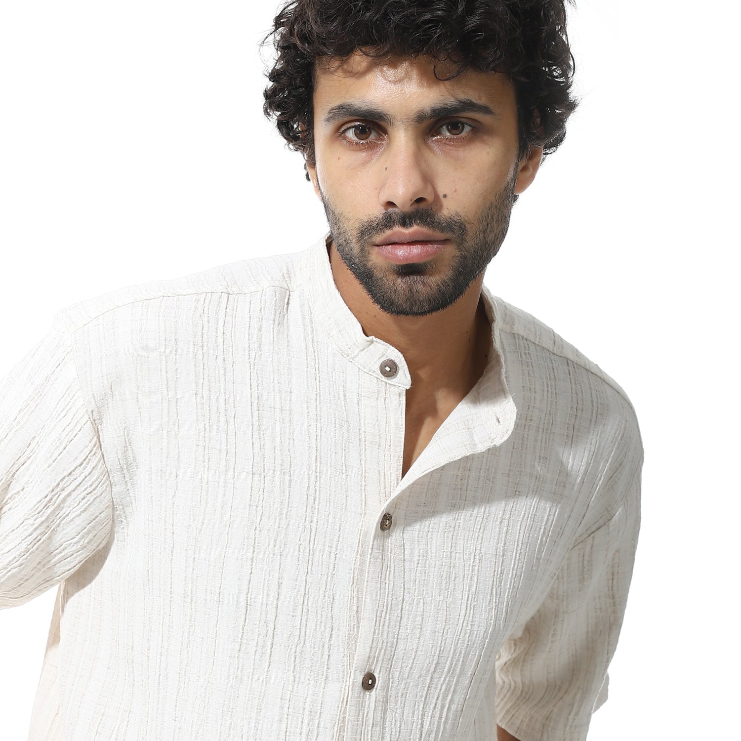 Men's Off-White Relaxed Linen Short Sleeve Shirt