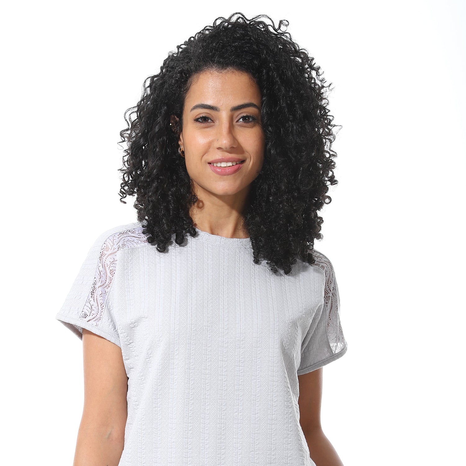 Elegant Summer Jacquard Pajama Set with Lace Detailing - Silver