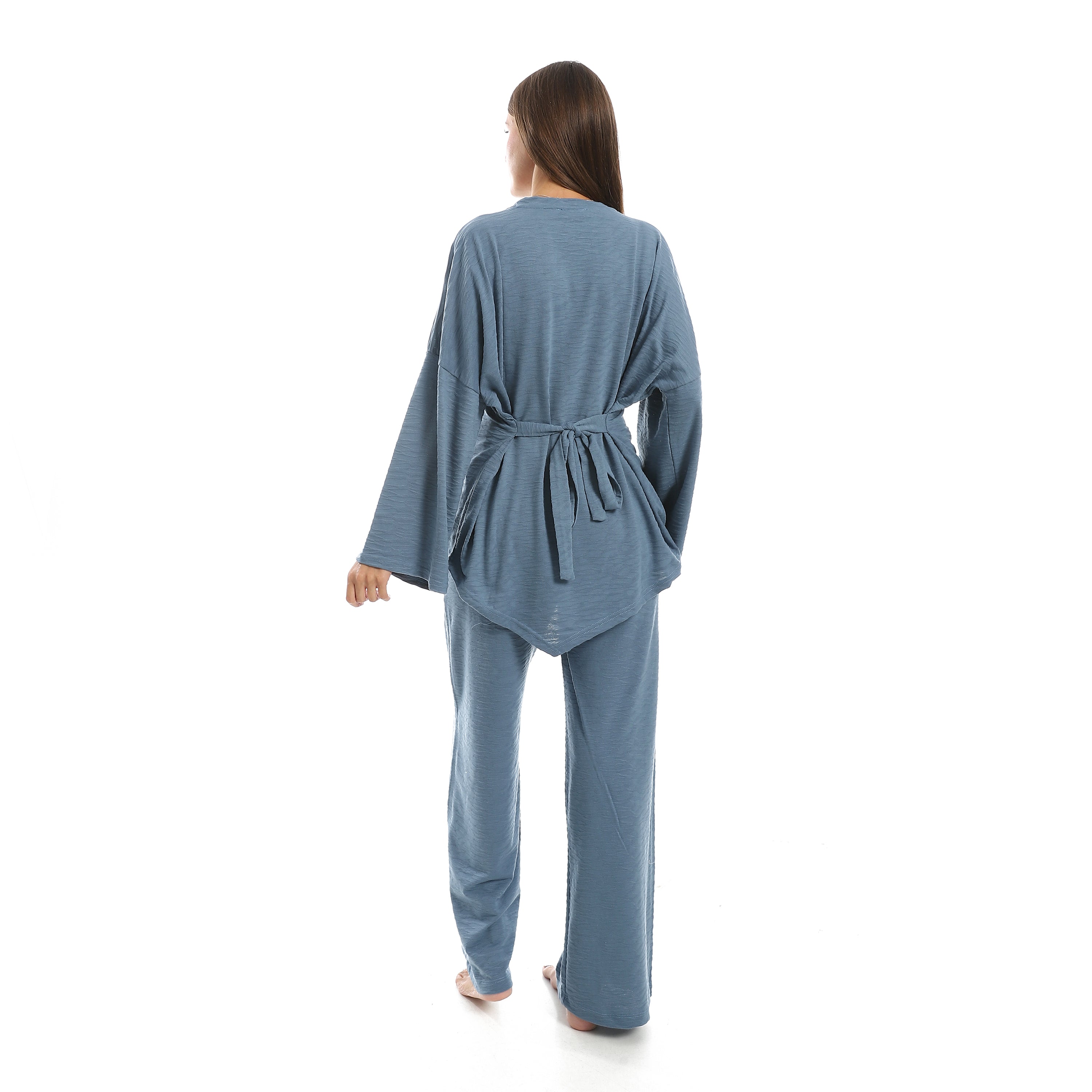 Women’s Relaxed Jacquard Pajama Set – Long Sleeve Top & Wide-Leg Pants