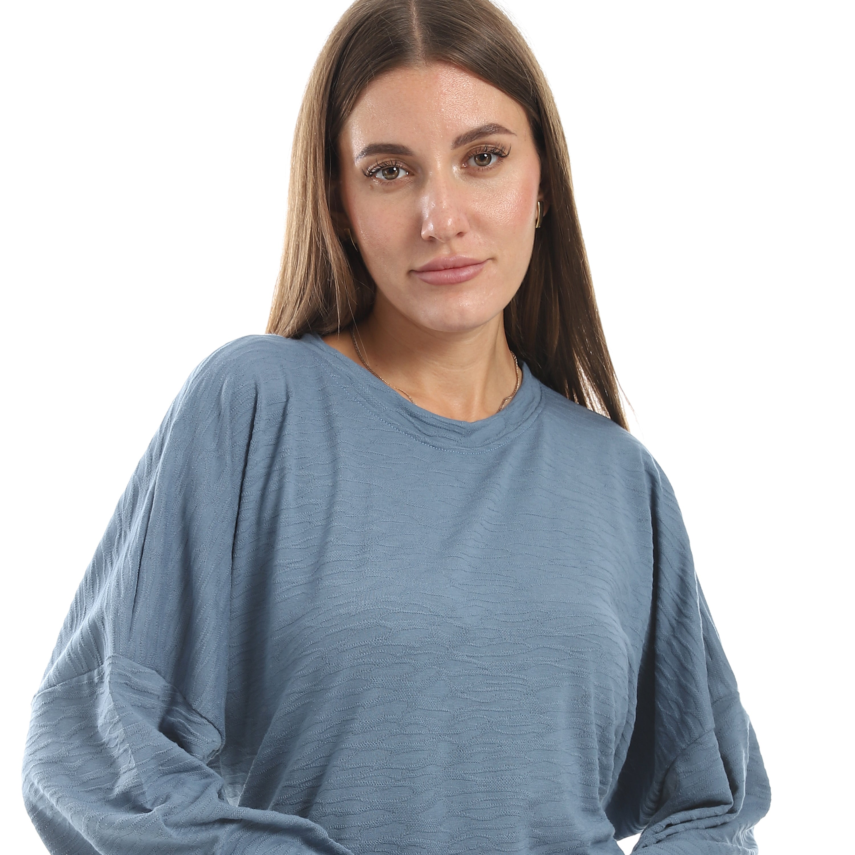 Women’s Relaxed Jacquard Pajama Set – Long Sleeve Top & Wide-Leg Pants